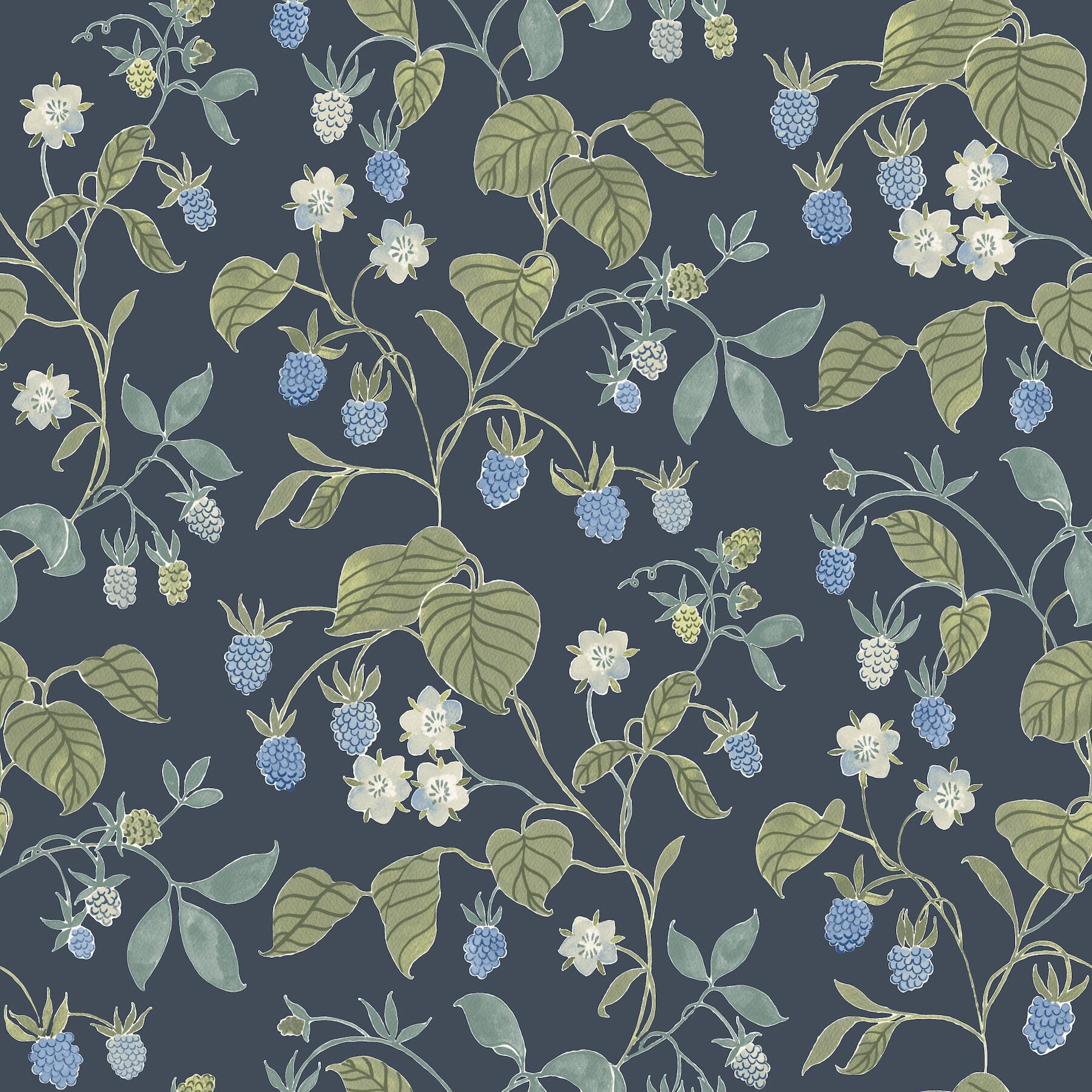 mercy-navy-berry-vines-wallpaper-york-wallcoverings-4199-83714 - York Wallcoverings Wallpaper