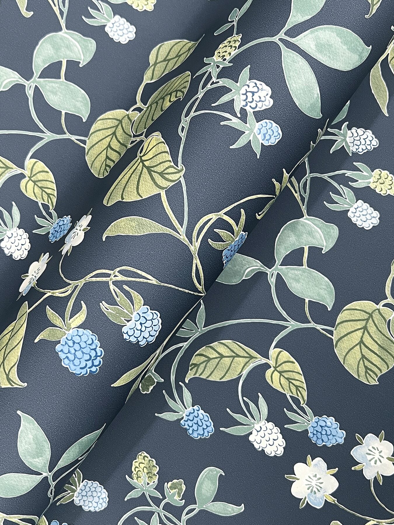 mercy-navy-berry-vines-wallpaper-york-wallcoverings-4199-83714 - York Wallcoverings Wallpaper