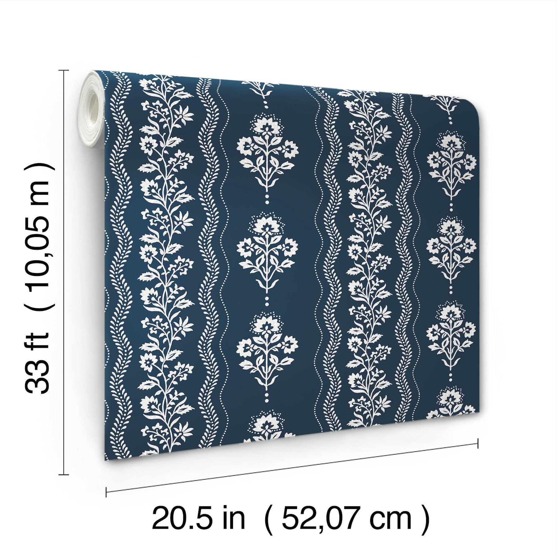lenea-navy-floral-stripe-wallpaper-york-wallcoverings-4199-83721 - York Wallcoverings Wallpaper