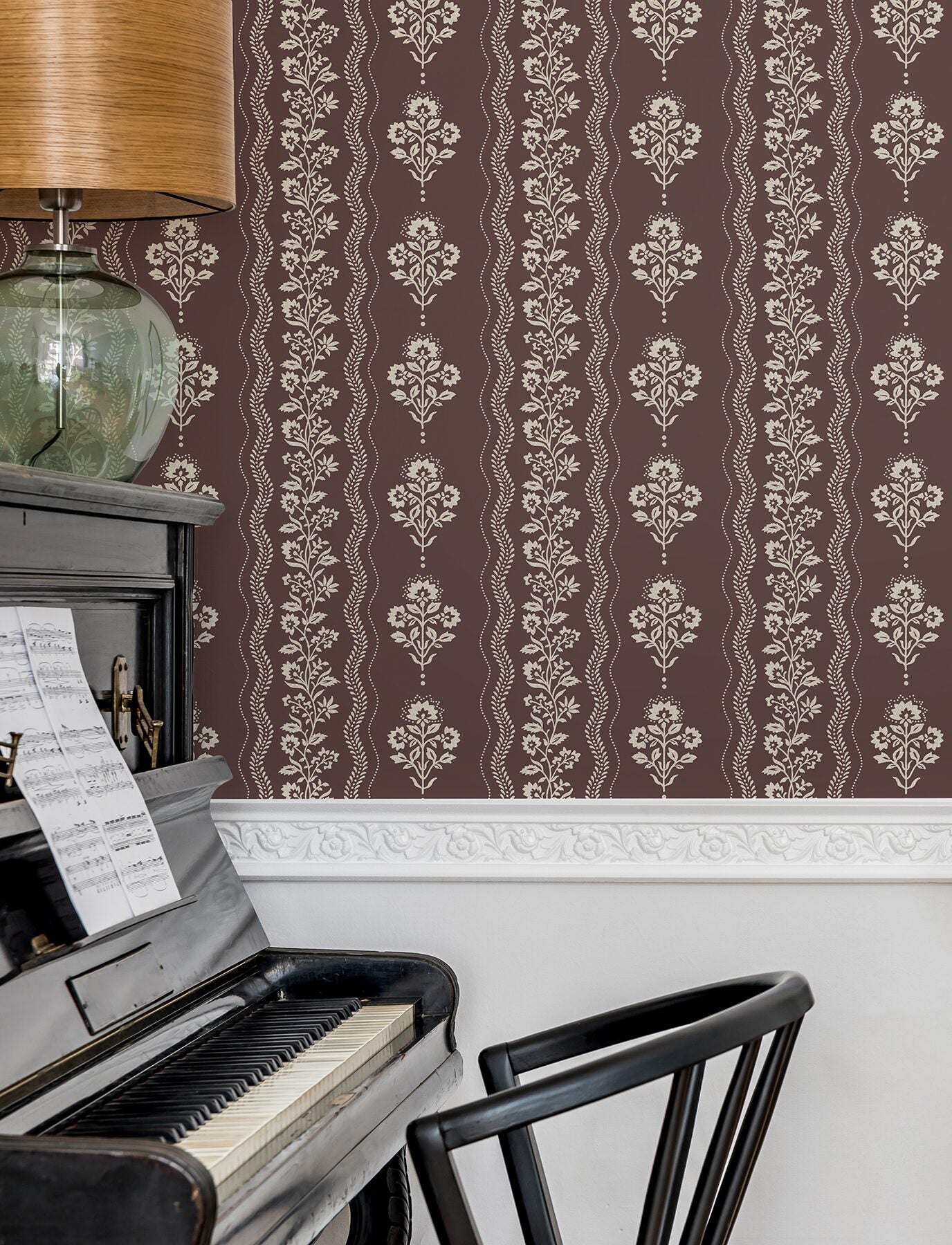 lenea-burgundy-floral-stripe-wallpaper-york-wallcoverings-4199-83723 - York Wallcoverings Wallpaper