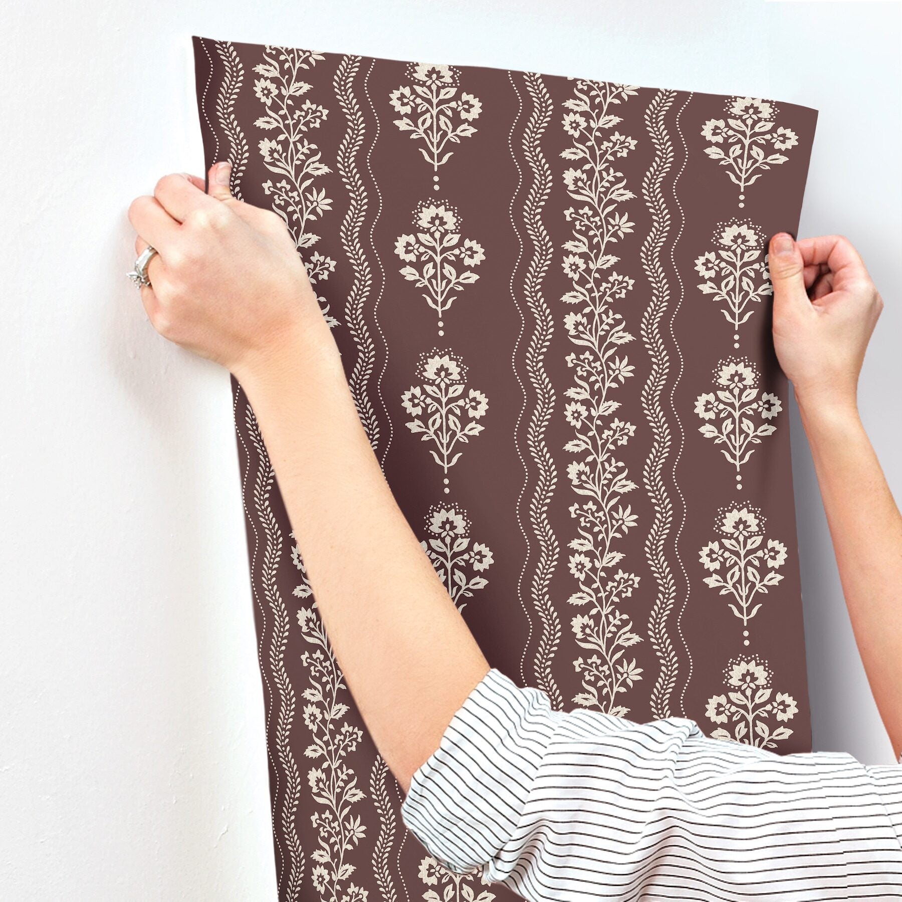 lenea-burgundy-floral-stripe-wallpaper-york-wallcoverings-4199-83723 - York Wallcoverings Wallpaper