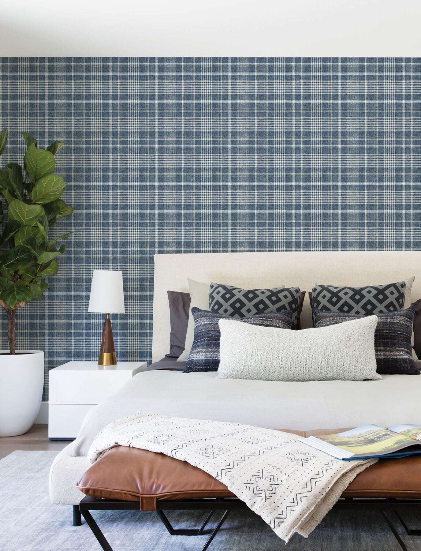 perry-dark-blue-plaid-wallpaper-york-wallcoverings-4199-83736 - York Wallcoverings Wallpaper