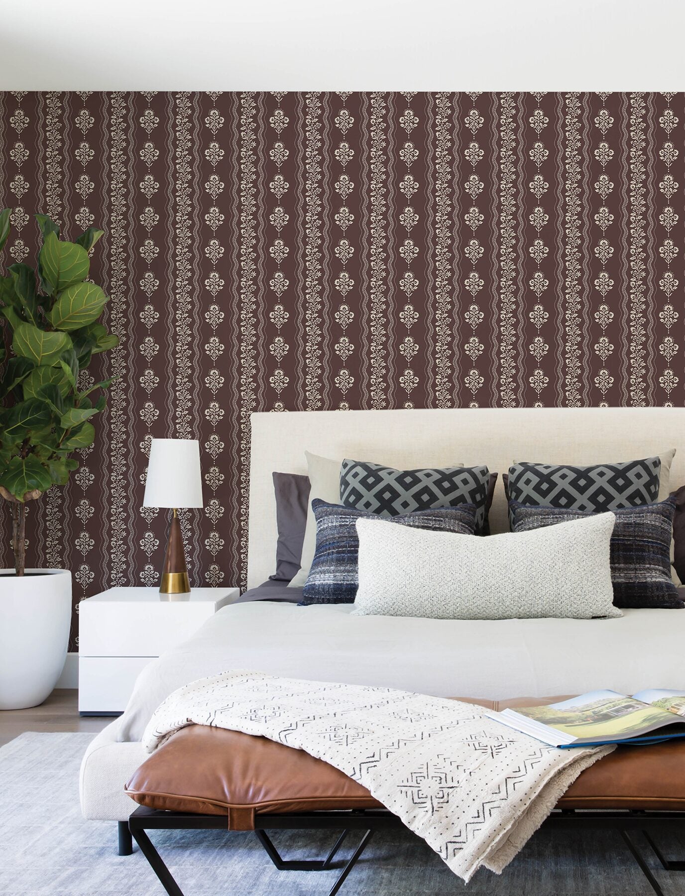 lenea-burgundy-floral-stripe-wallpaper-york-wallcoverings-4199-83723 - York Wallcoverings Wallpaper