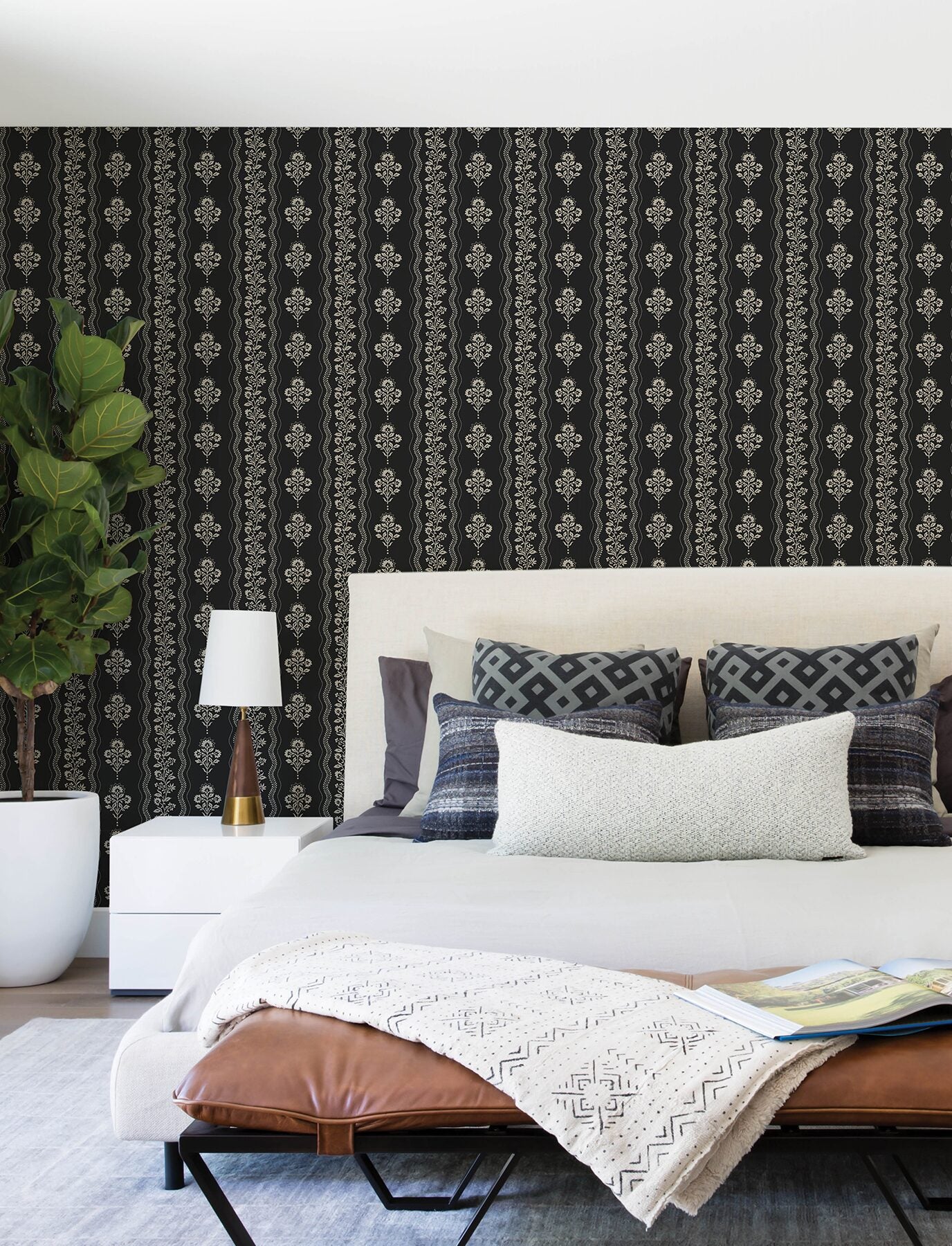 lenea-black-floral-stripe-wallpaper-york-wallcoverings-4199-83724 - York Wallcoverings Wallpaper