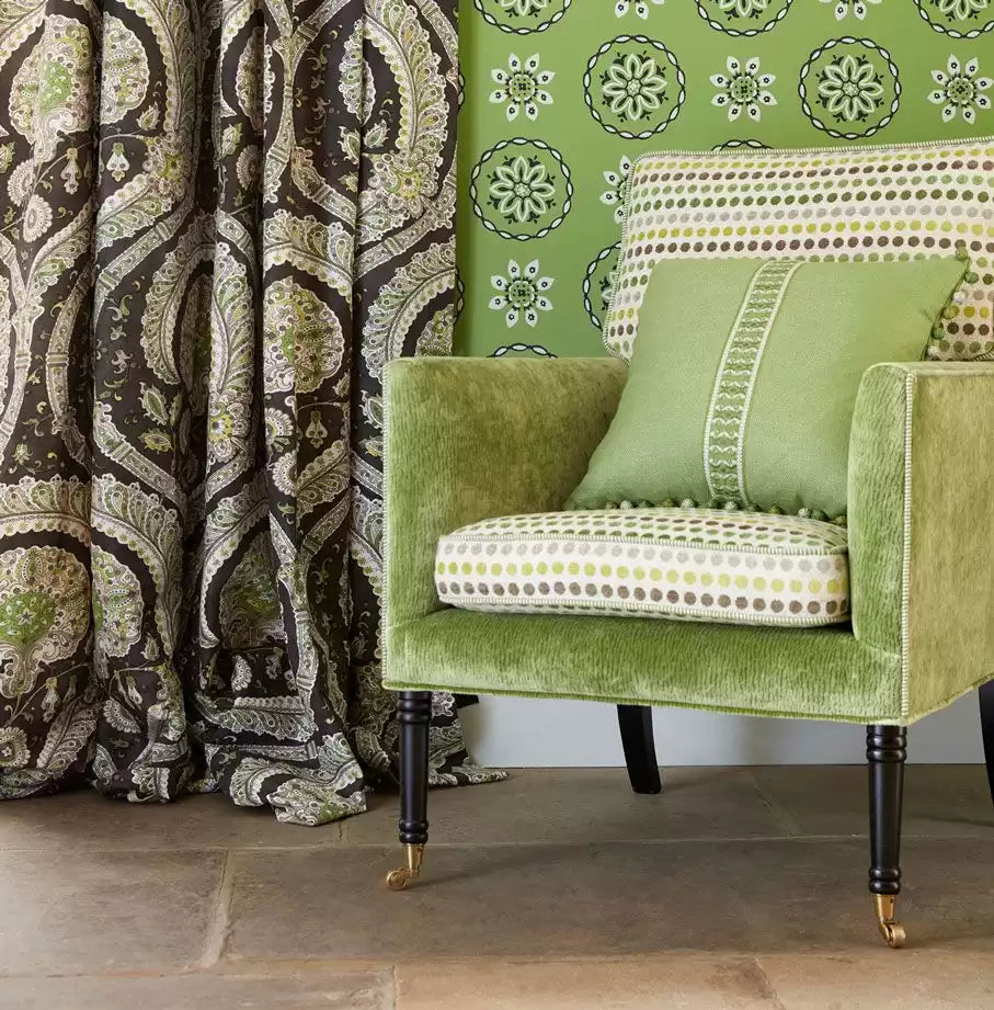 Les Indiennes Taupe/Aqua/Yellow -Fabric - Nina Campbell Fabric
