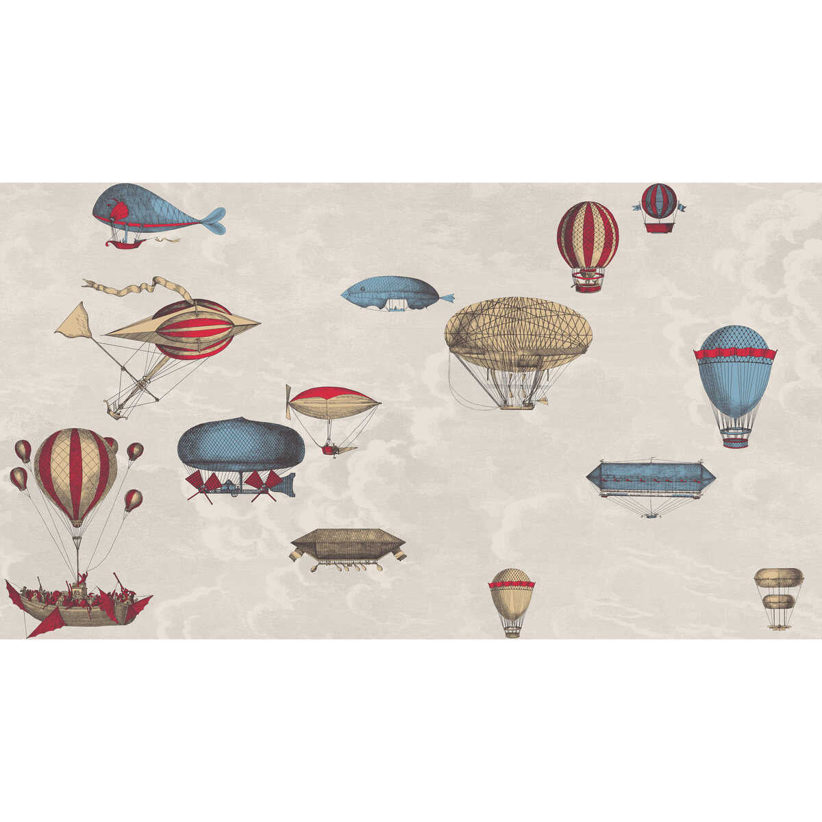Macchine Volanti - Stone/Rouge/Blue - Cole & Son Wallpaper