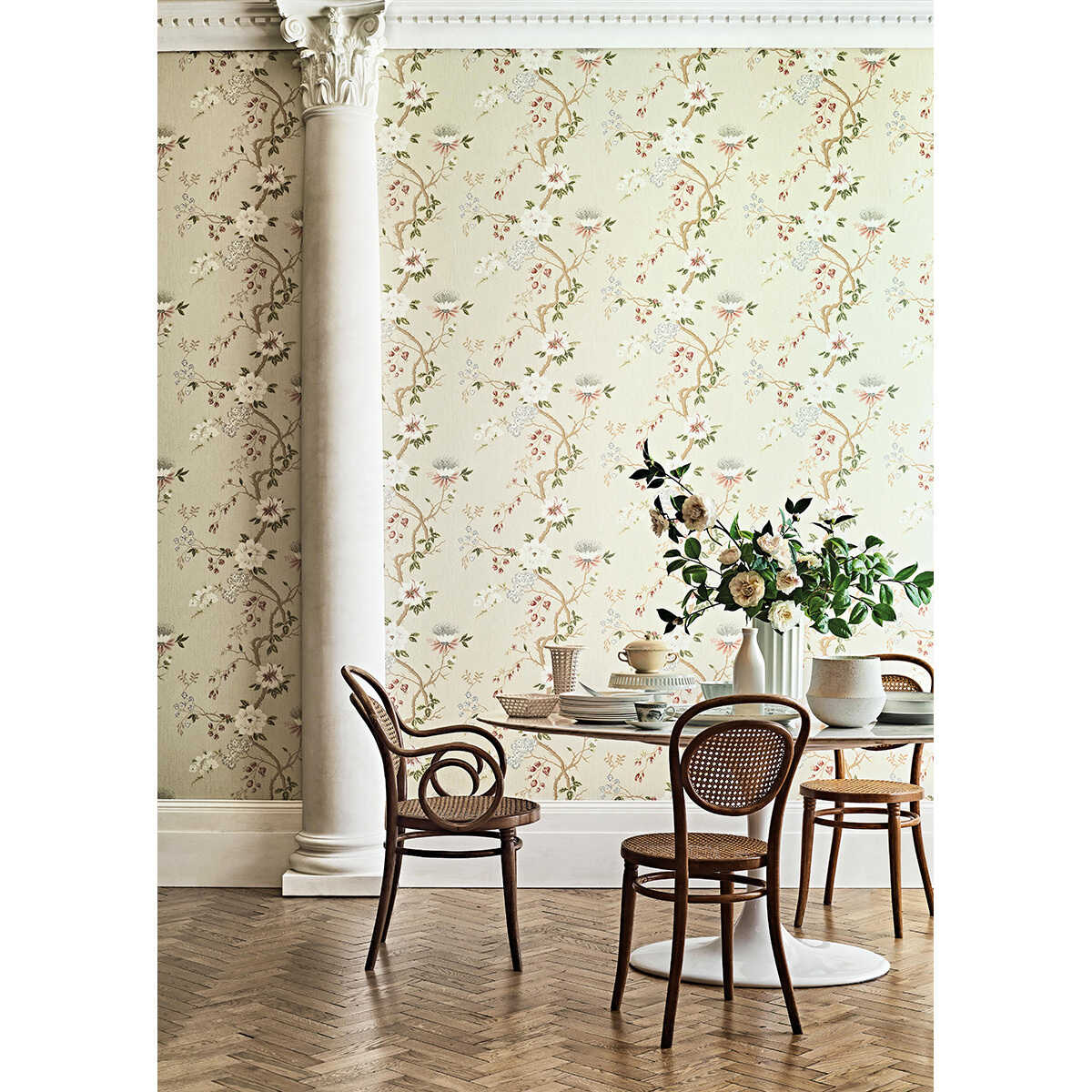 Camellia - Coral/Sage/Butterc - Cole & Son Wallpaper