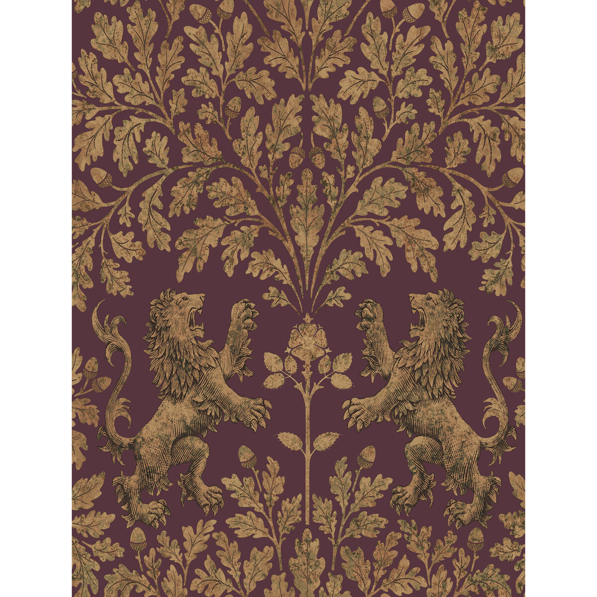 Boscobel Oak - Gold/Claret - Cole & Son Wallpaper