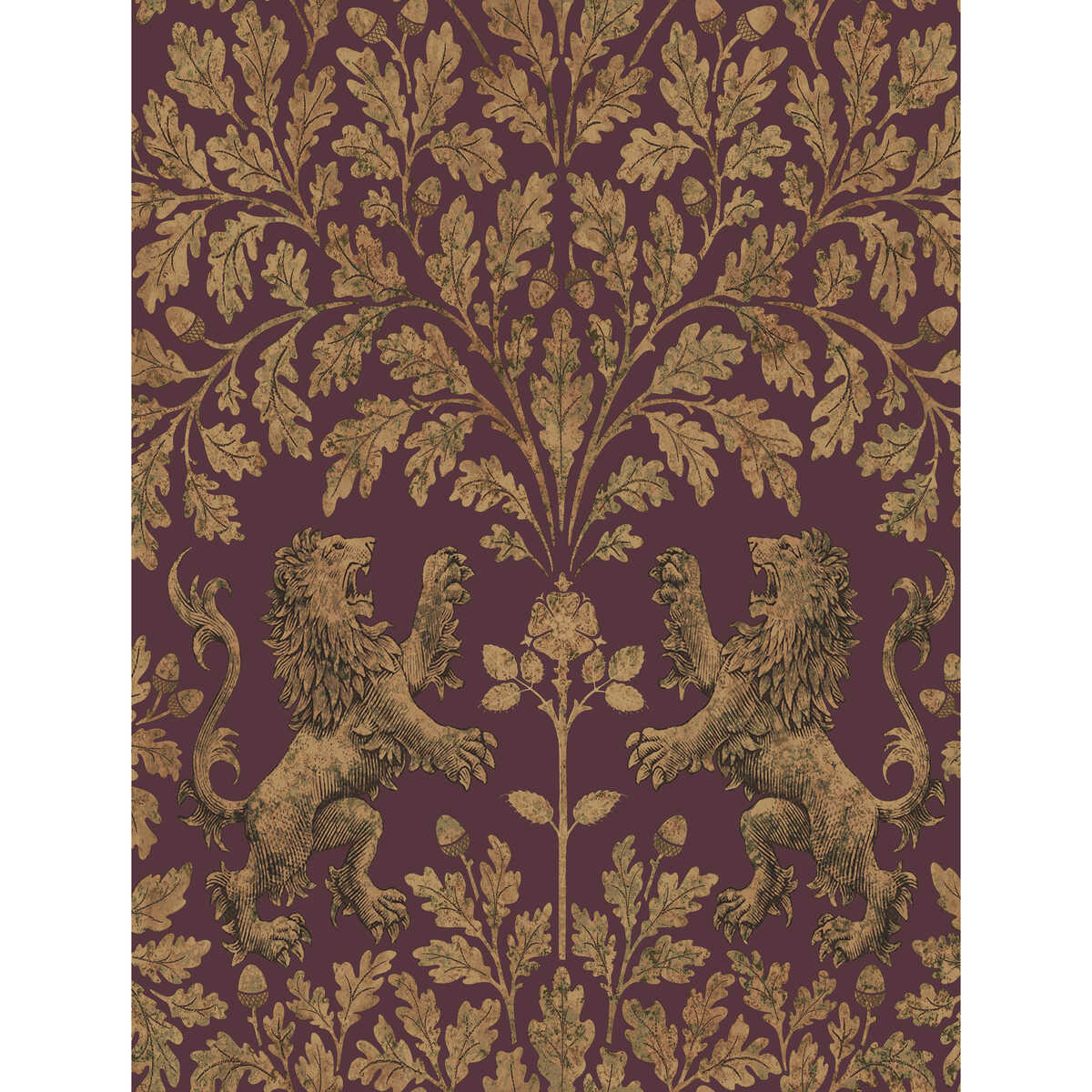 Boscobel Oak - Gold/Claret - Cole & Son Wallpaper