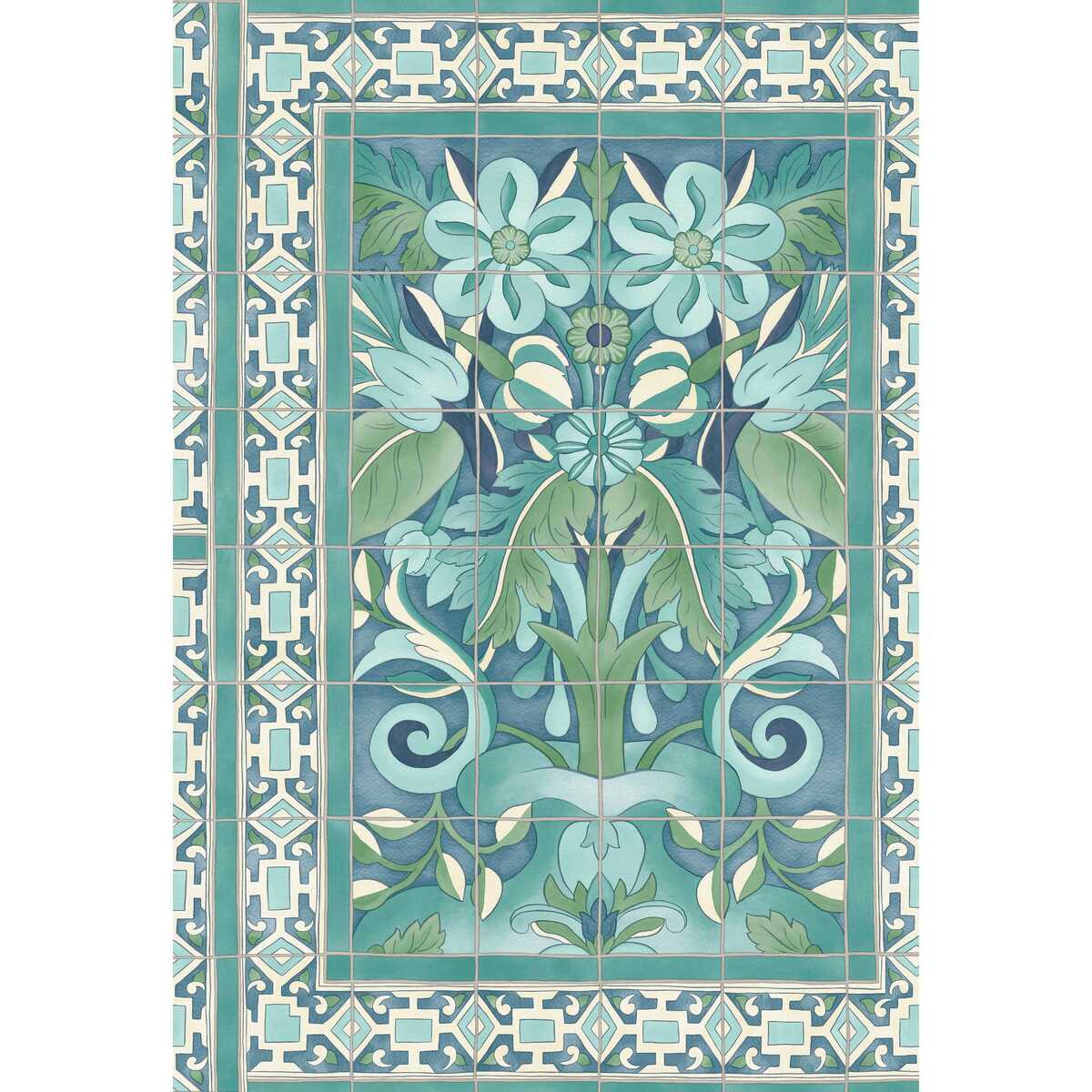 Triana - Teal & Dark Teal On Denim - COLE & SON Wallpaper
