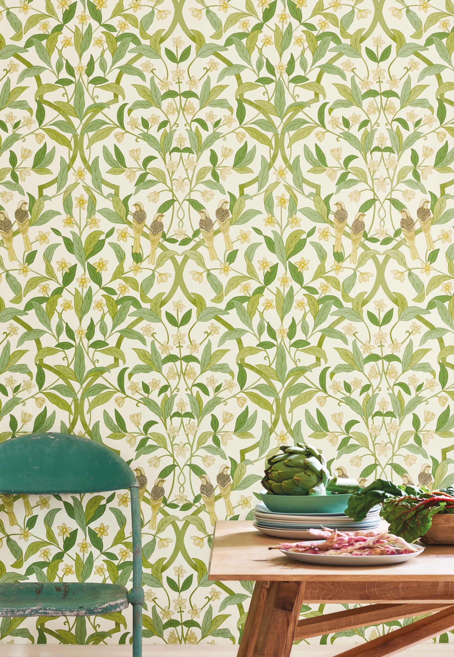 Jasmine & Serin Symphony - Chartreuse/Grn/Wt - Cole & Son Wallpaper