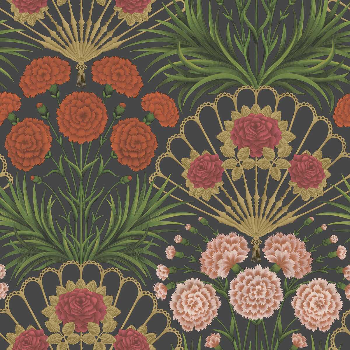 Flamenco Fan - Cerise/Dk Tangerine/Gold/Blk