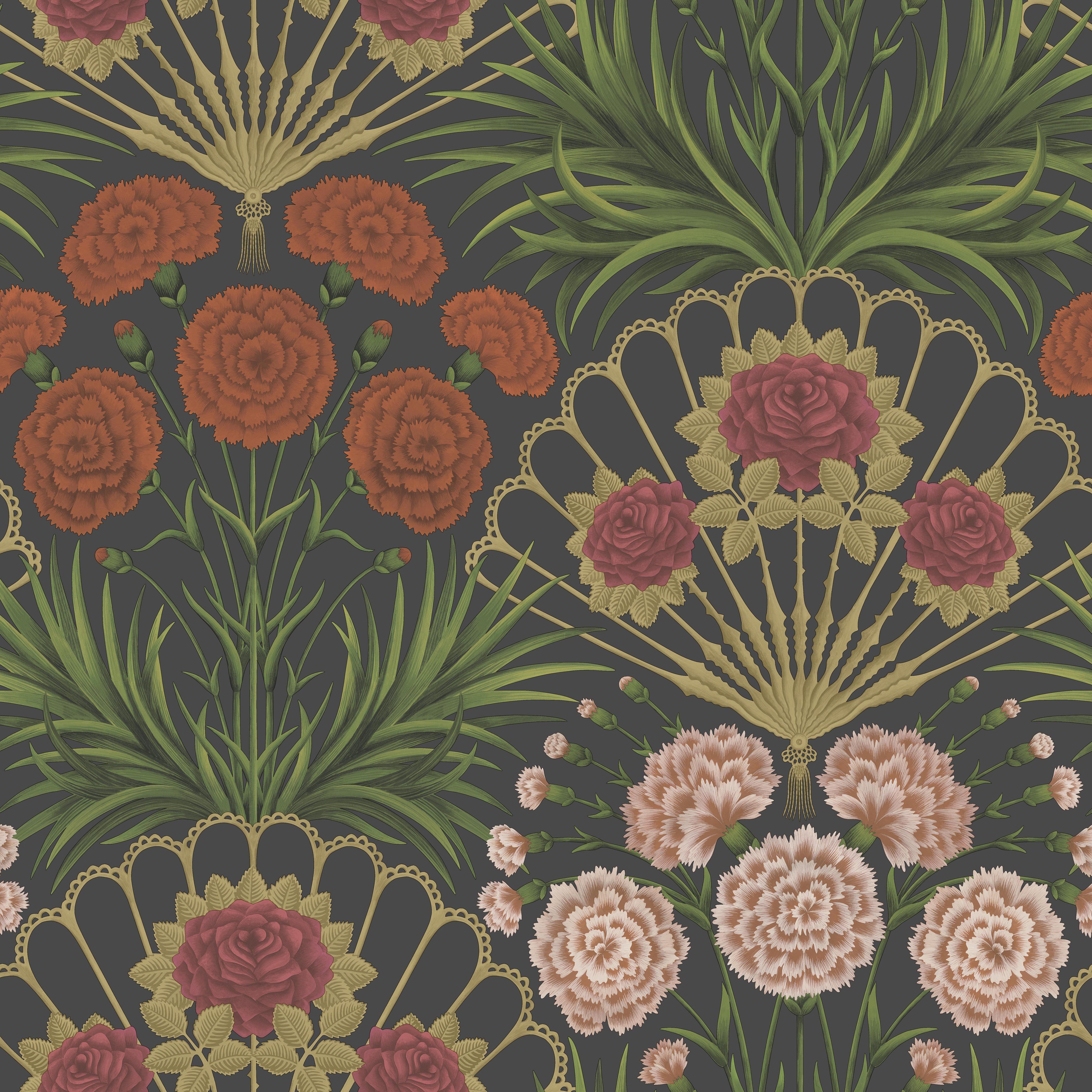 Flamenco Fan - Cerise/Dk Tangerine/Gold/Blk - Cole & Son Wallpaper