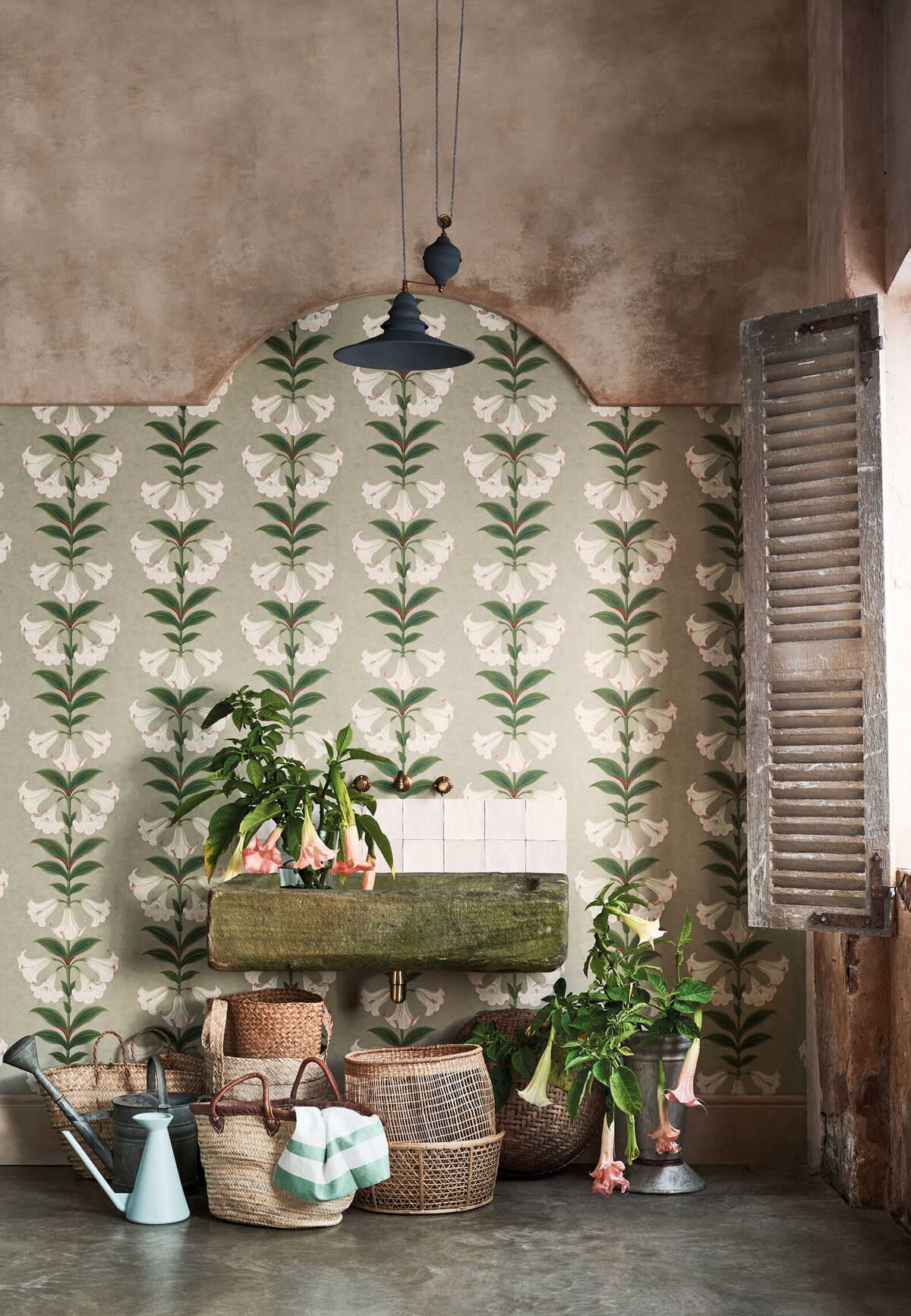Angels Trumpet - Chalk & Sage On Stone - COLE & SON Papel pintado