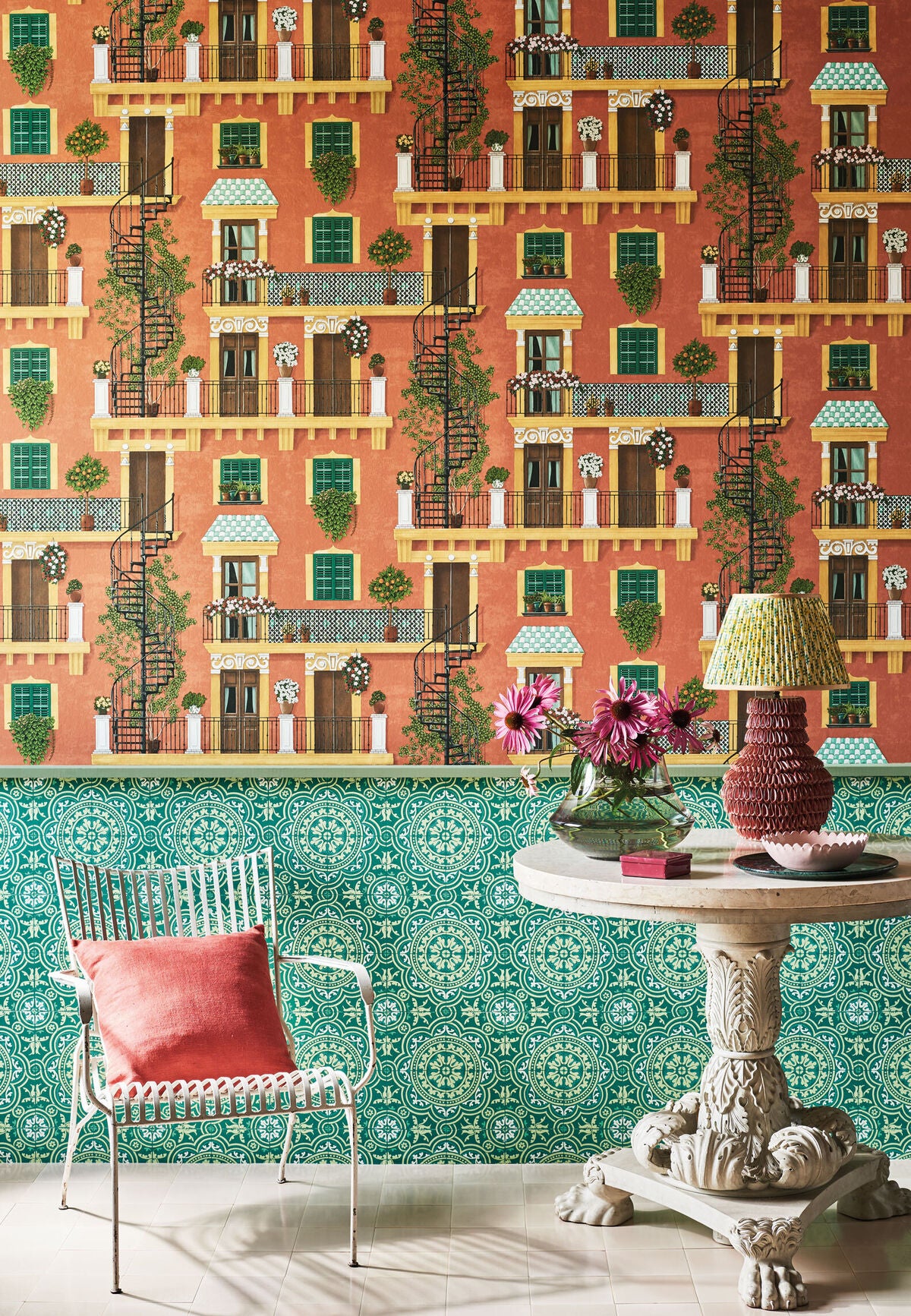 Alfaro - Ochre/Racing Car Green/Terracotta - Cole & Son Wallpaper