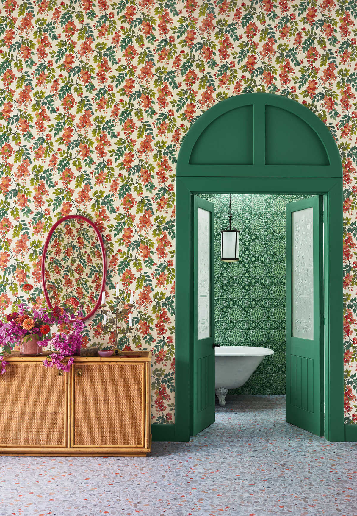 Bougainvillea - Rouge/Olive Grn/Emerald/Crm - COLE & SON Wallpaper