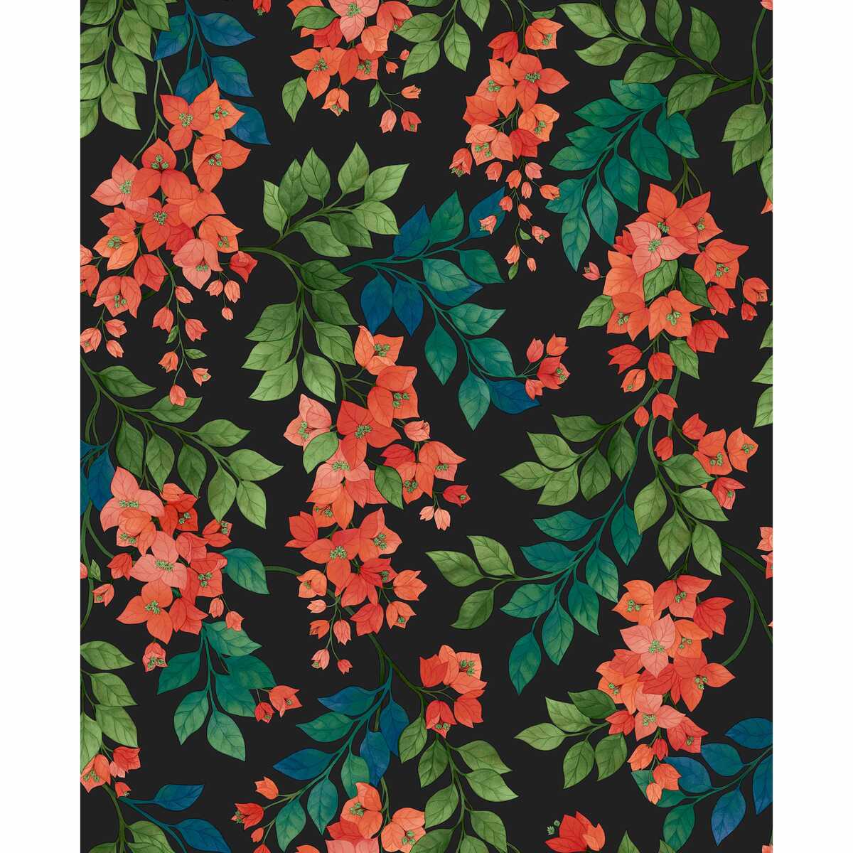 Bougainvillea - Rouge/Green/C Sky/Charcoal - COLE & SON Wallpaper