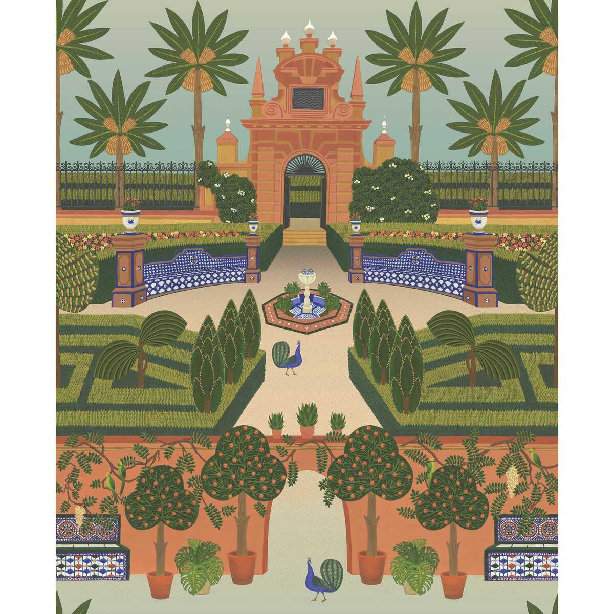 Alcazar Gardens - Terracotta/Spring Gr/Multi - COLE & SON Wallpaper
