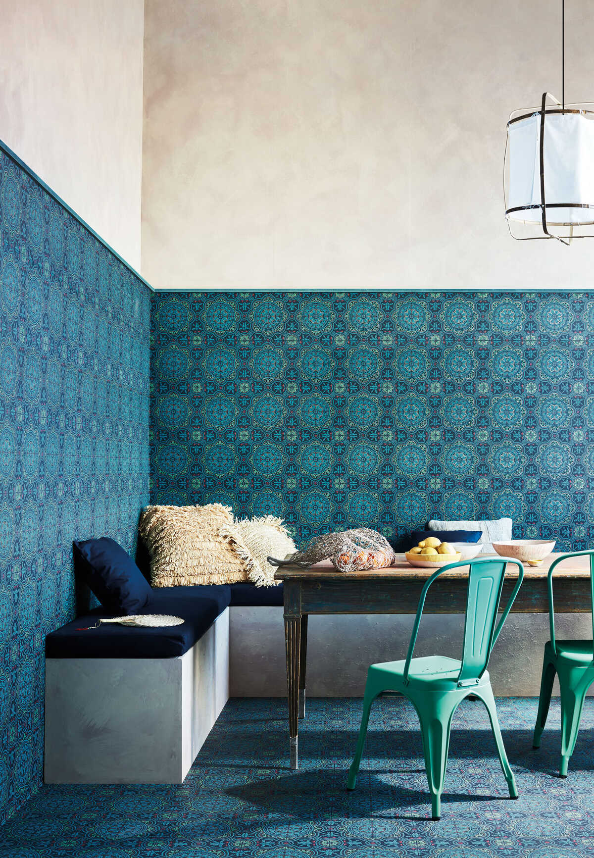 Piccadilly - Petrol/Red/Metallic Gold On Ink - COLE & SON Wallpaper