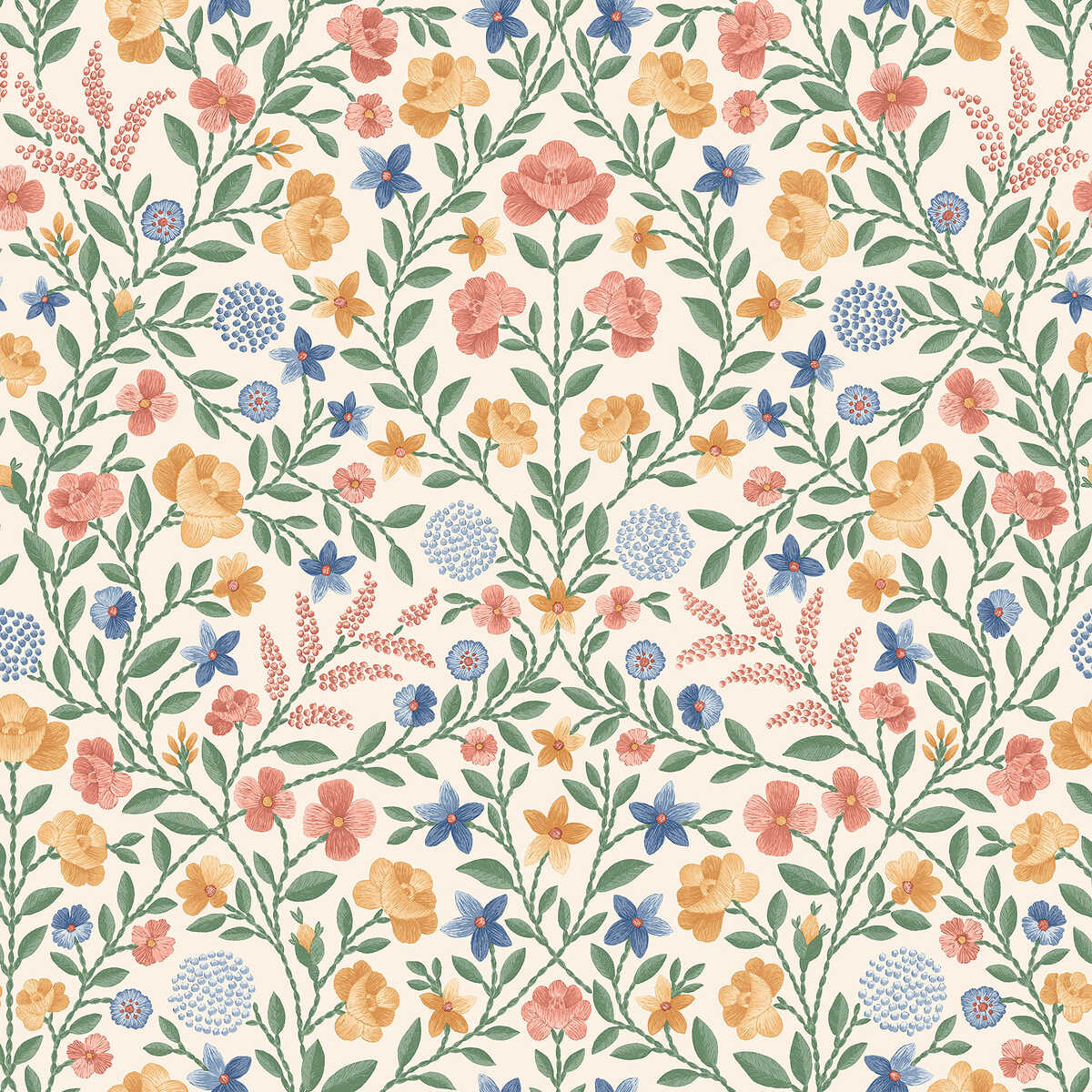Court Embroidery - Coral - COLE & SON Wallpaper