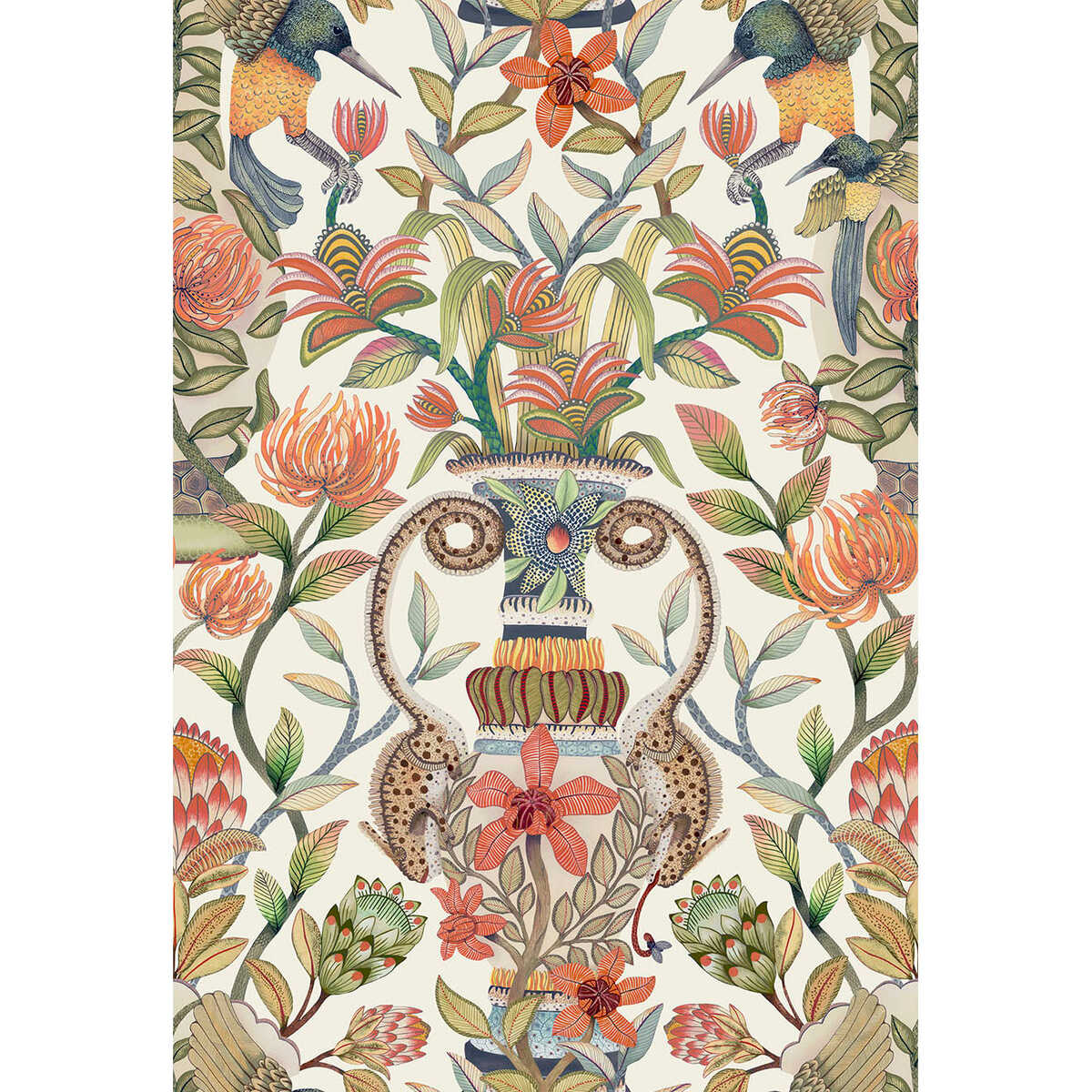 Protea Garden Silk - Olvgrn&Tngrn/Wht - COLE & SON Wallpaper