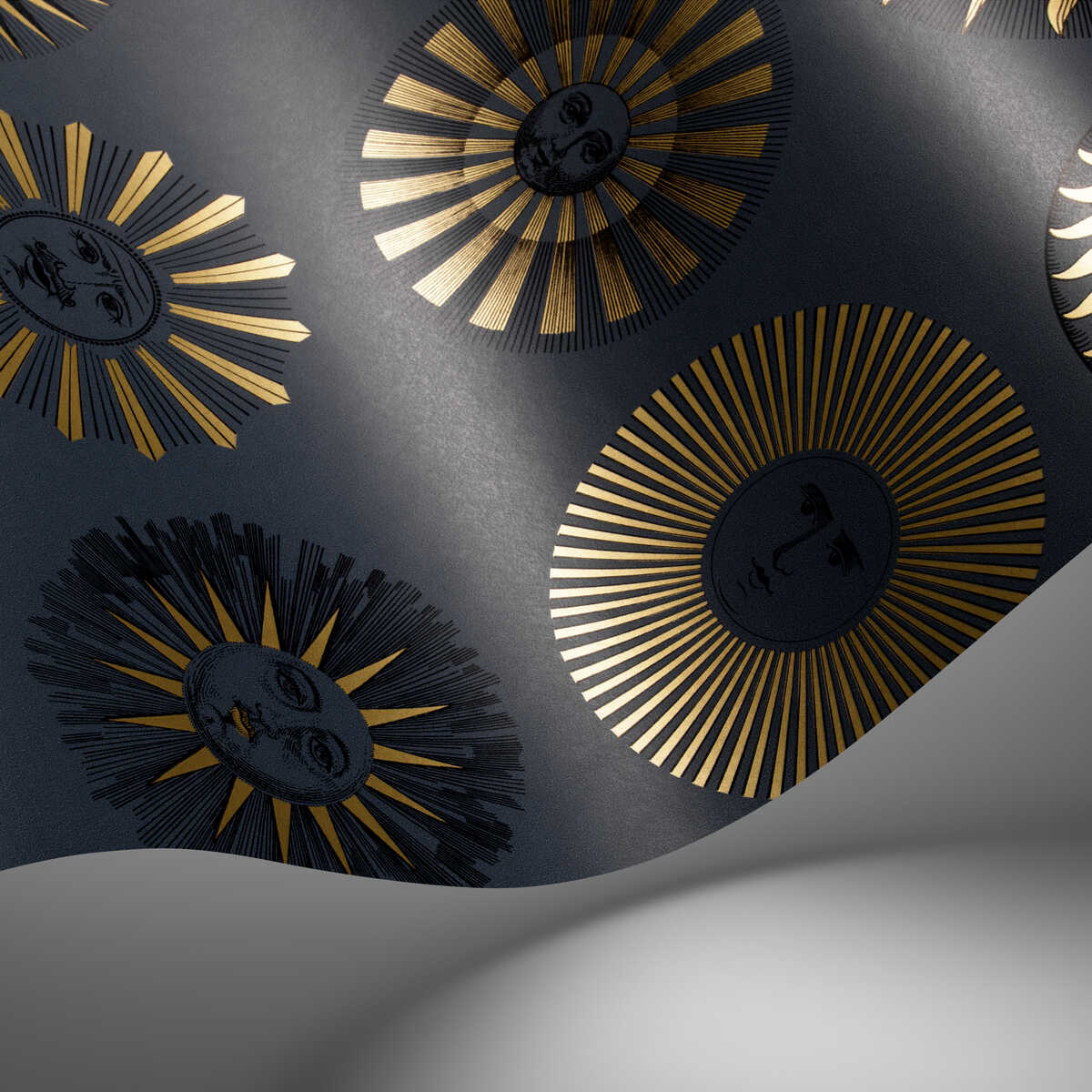 Soli - Midnight & Soft Gold - COLE & SON Wallpaper