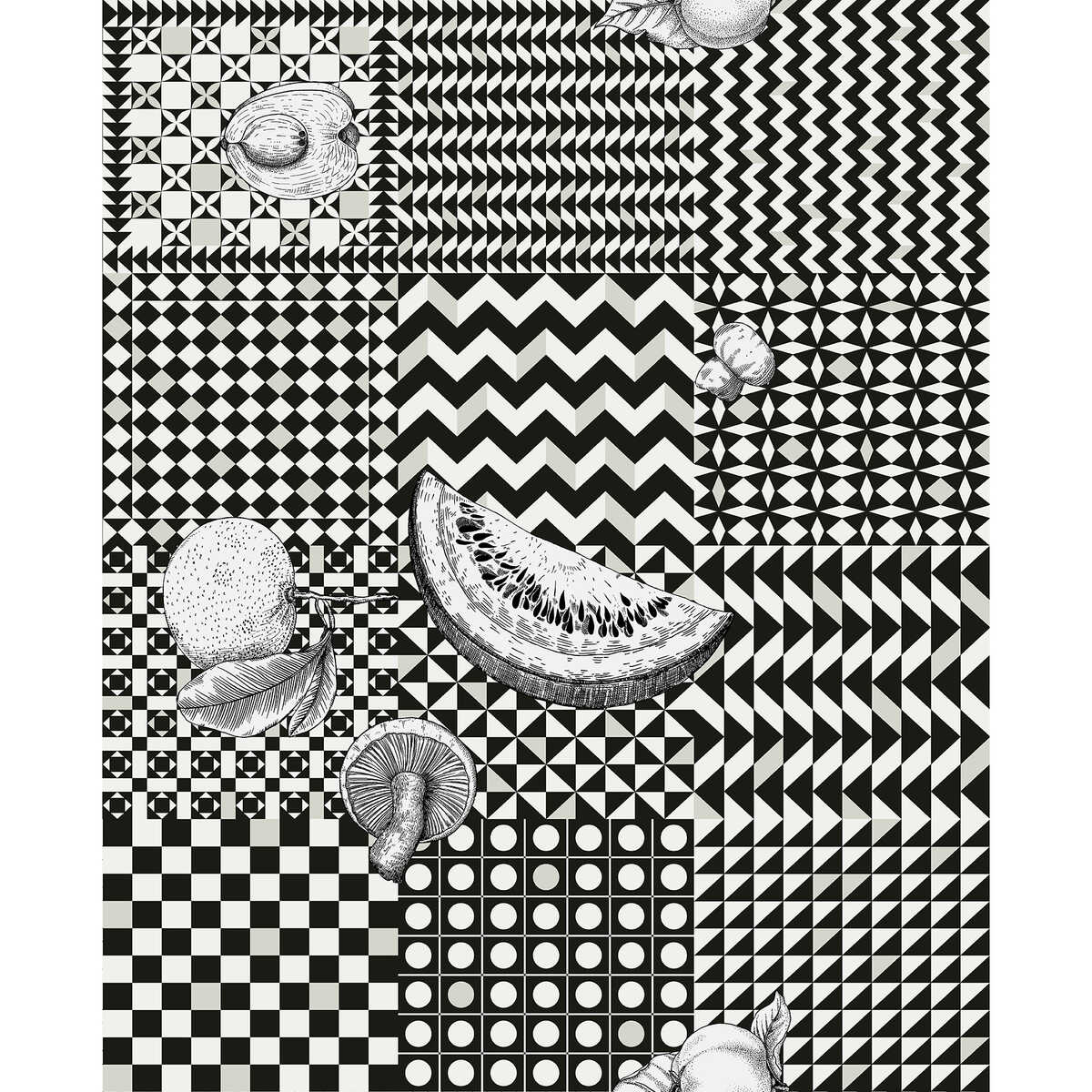 Frutta E Geometrico - Black - COLE & SON Wallpaper