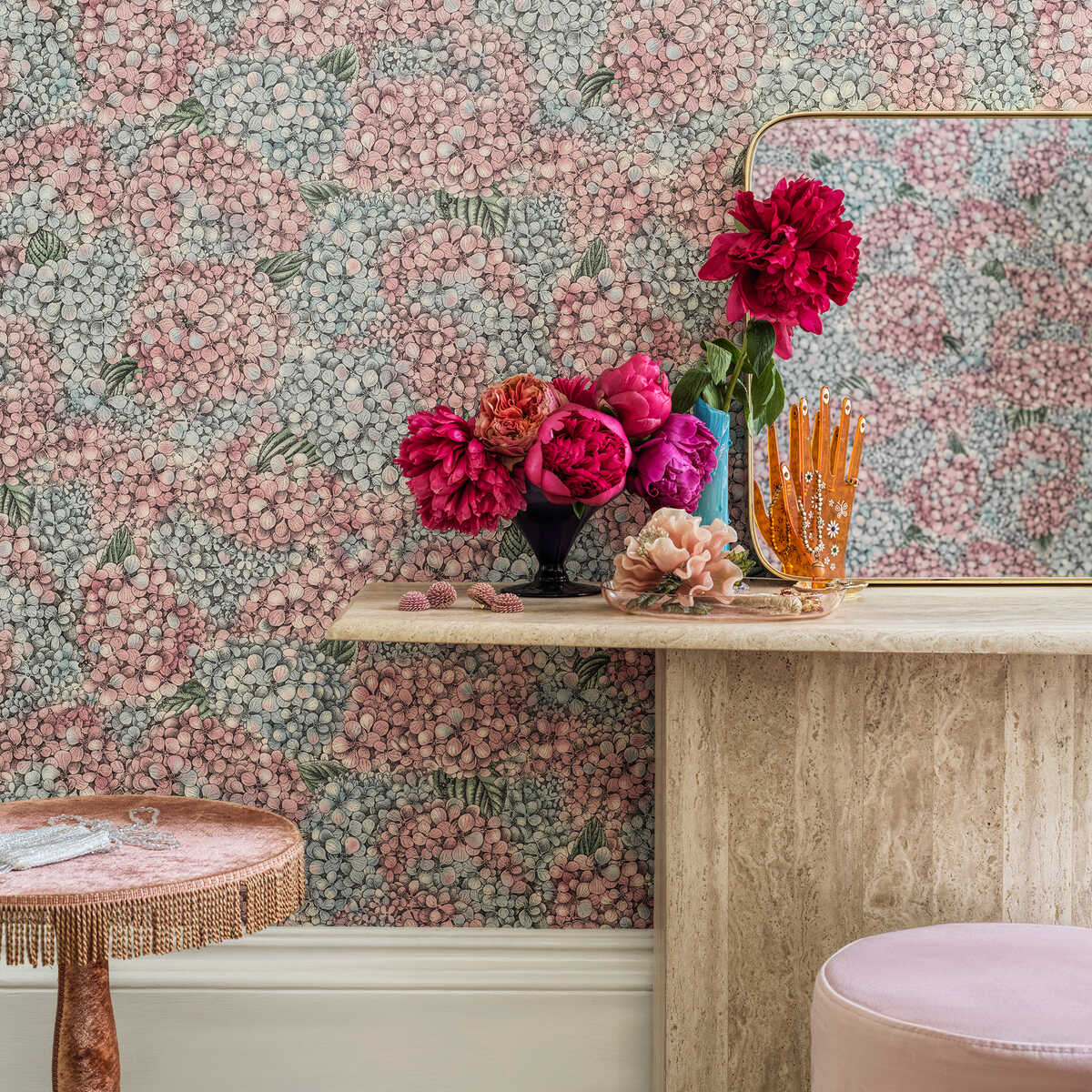 Ortensia - Pink & Blue - COLE & SON Wallpaper