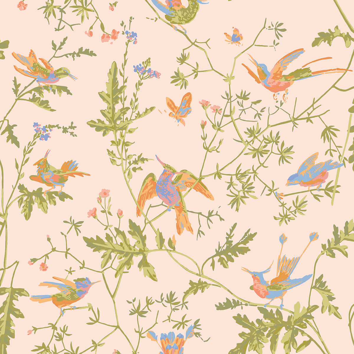 Hummingbirds - Blush/Blue - COLE & SON Wallpaper
