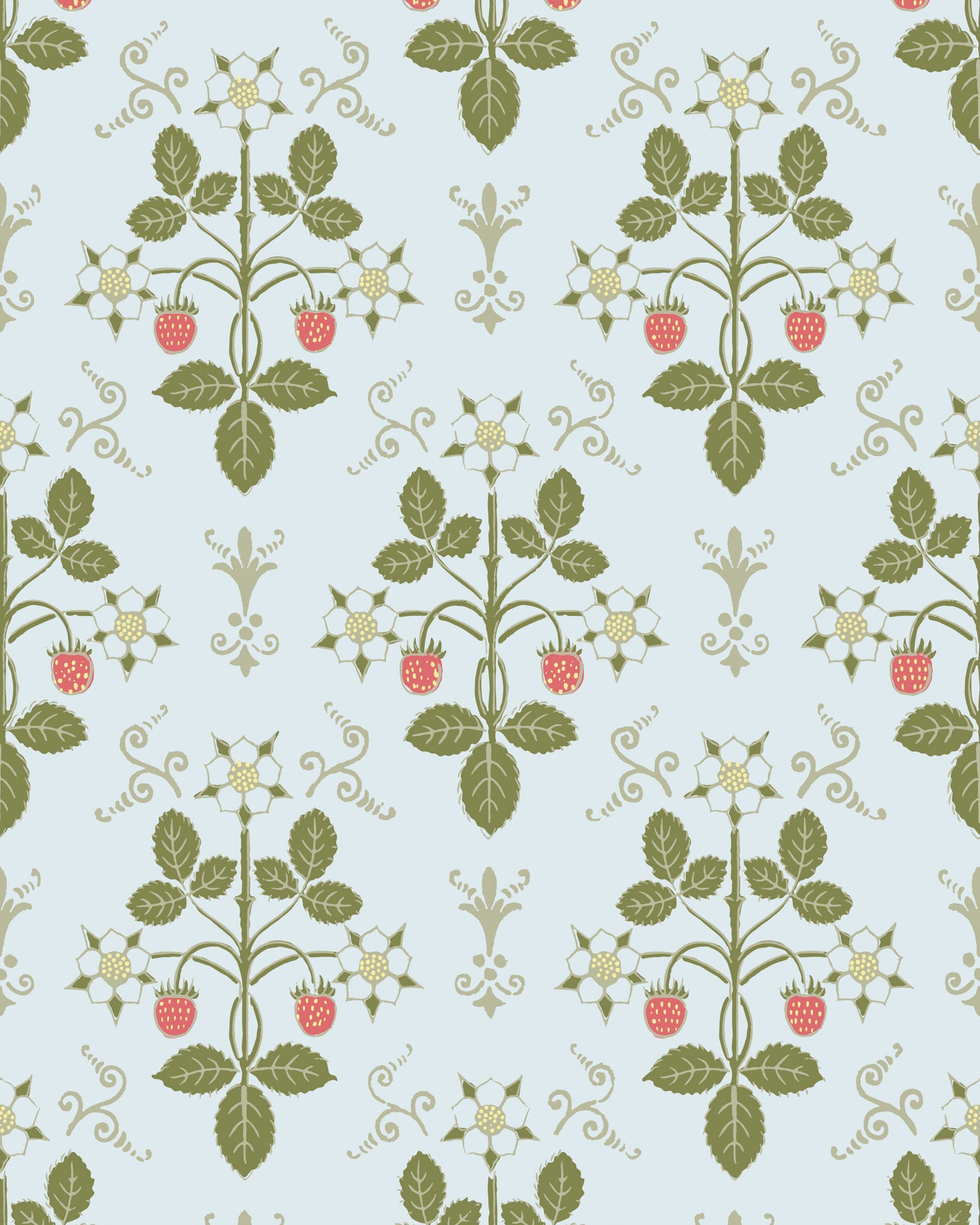 Strawberry - Olive/Blue - Cole & Son Wallpaper
