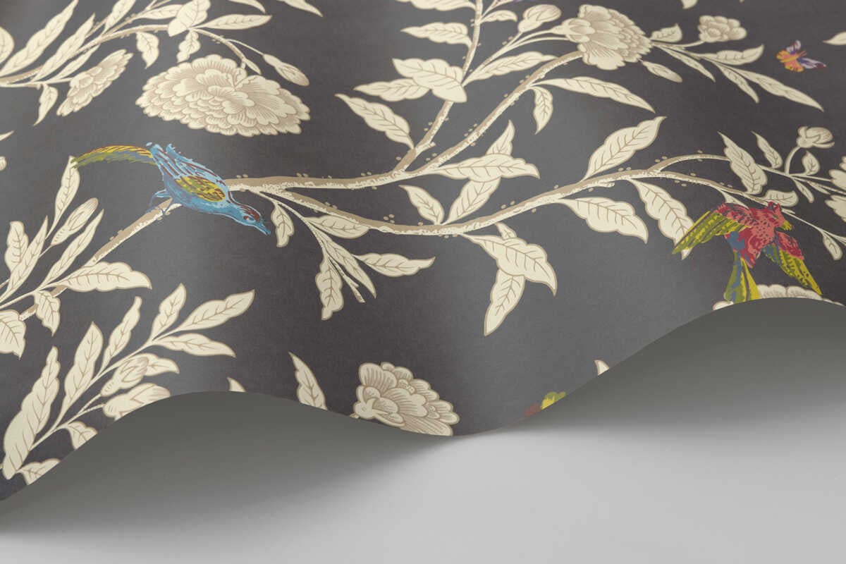 Roseberry With Birds - Charcoal - COLE & SON Wallpaper