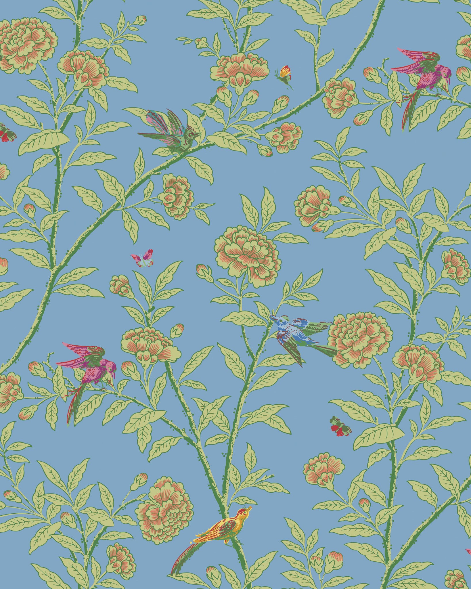 Roseberry With Birds - Blue - Cole & Son Wallpaper