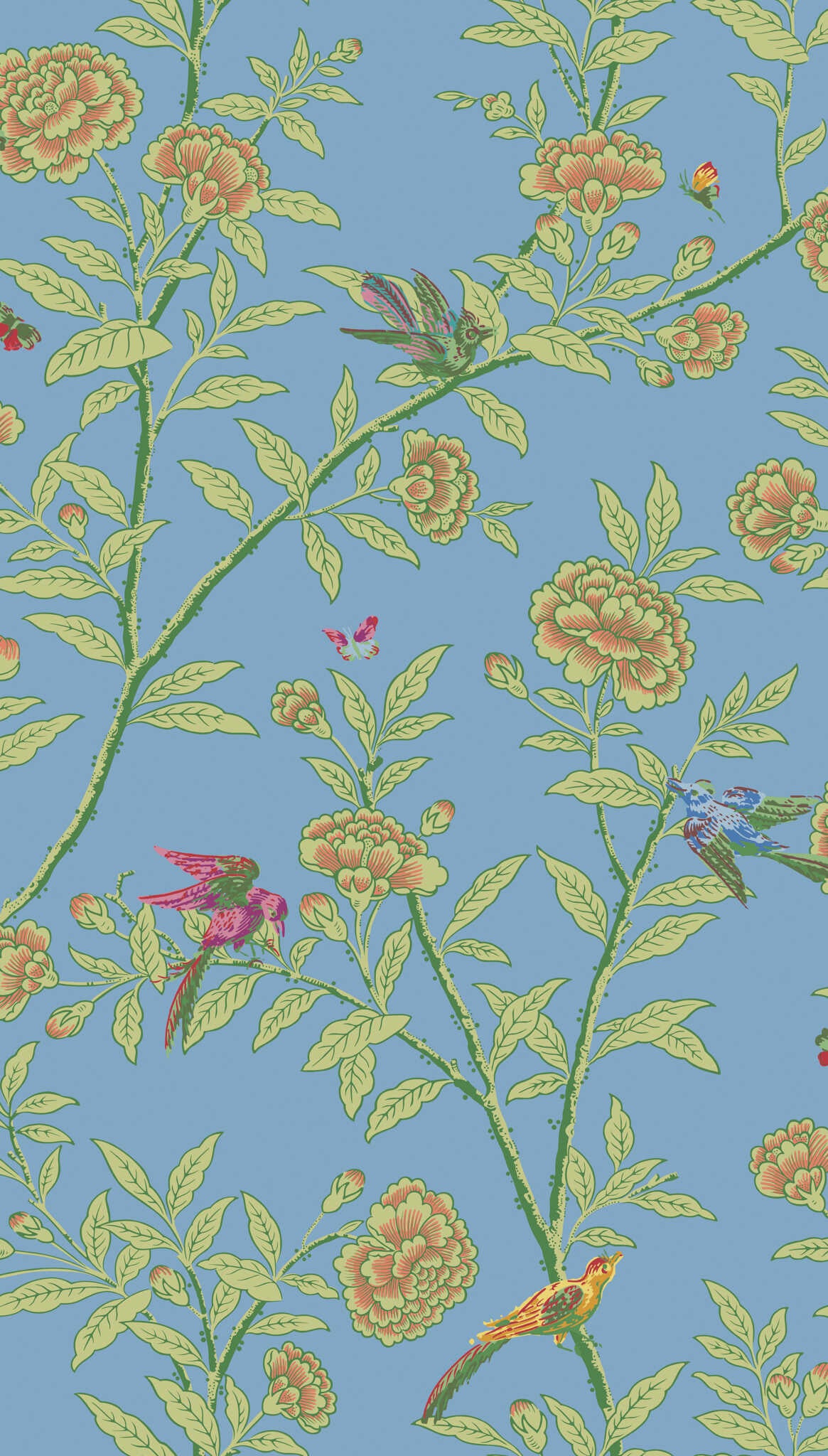 Roseberry With Birds - Blue - COLE & SON Wallpaper