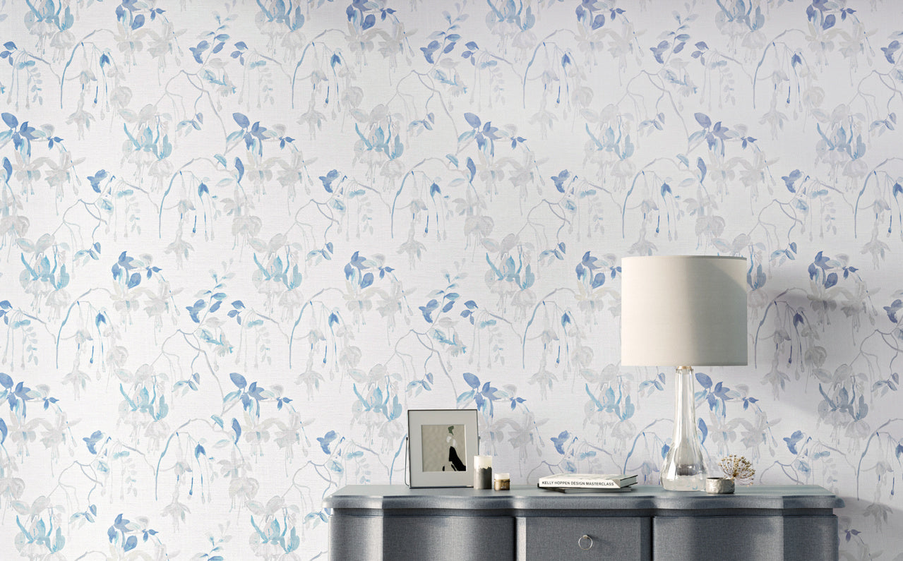 BLUSHING-BLOOMS-BLUE-PETALS-ON-CANVAS-LINEN-PHILLIP-JEFFRIES-9828 - Phillip Jeffries Wallpaper Wallcovering