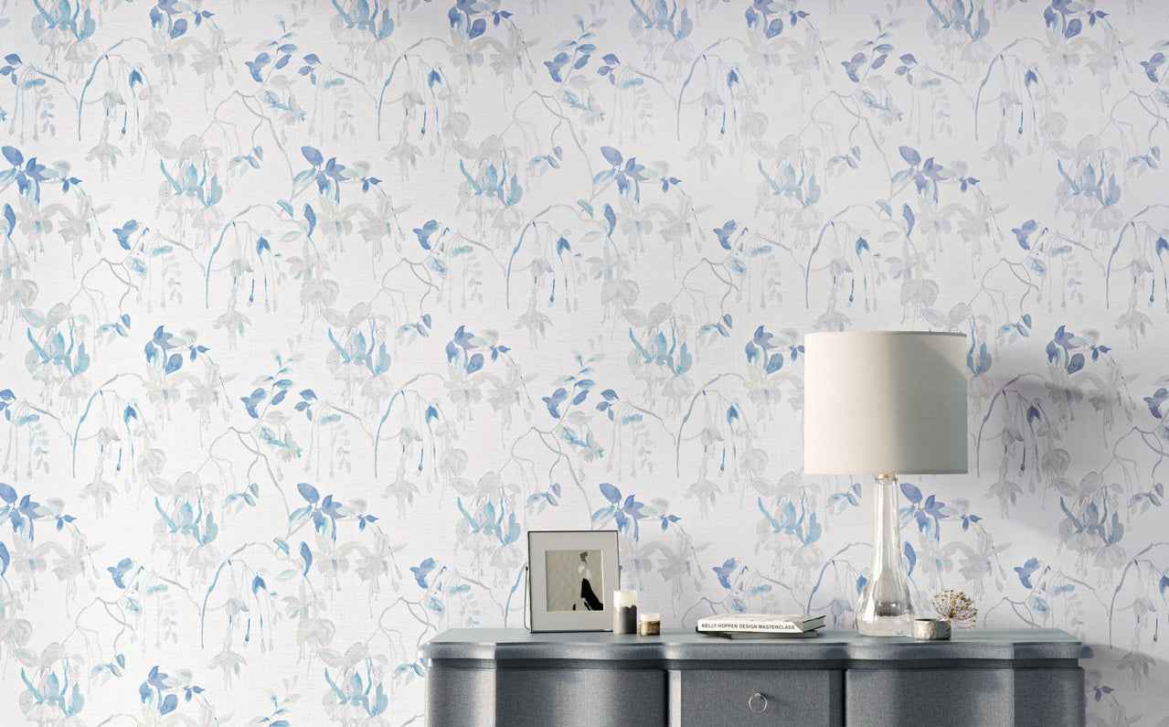 Blushing Blooms Blue Petals on Canvas Linen - Phillip Jeffries 9828 - Phillip Jeffries Wallpaper Wallpaper