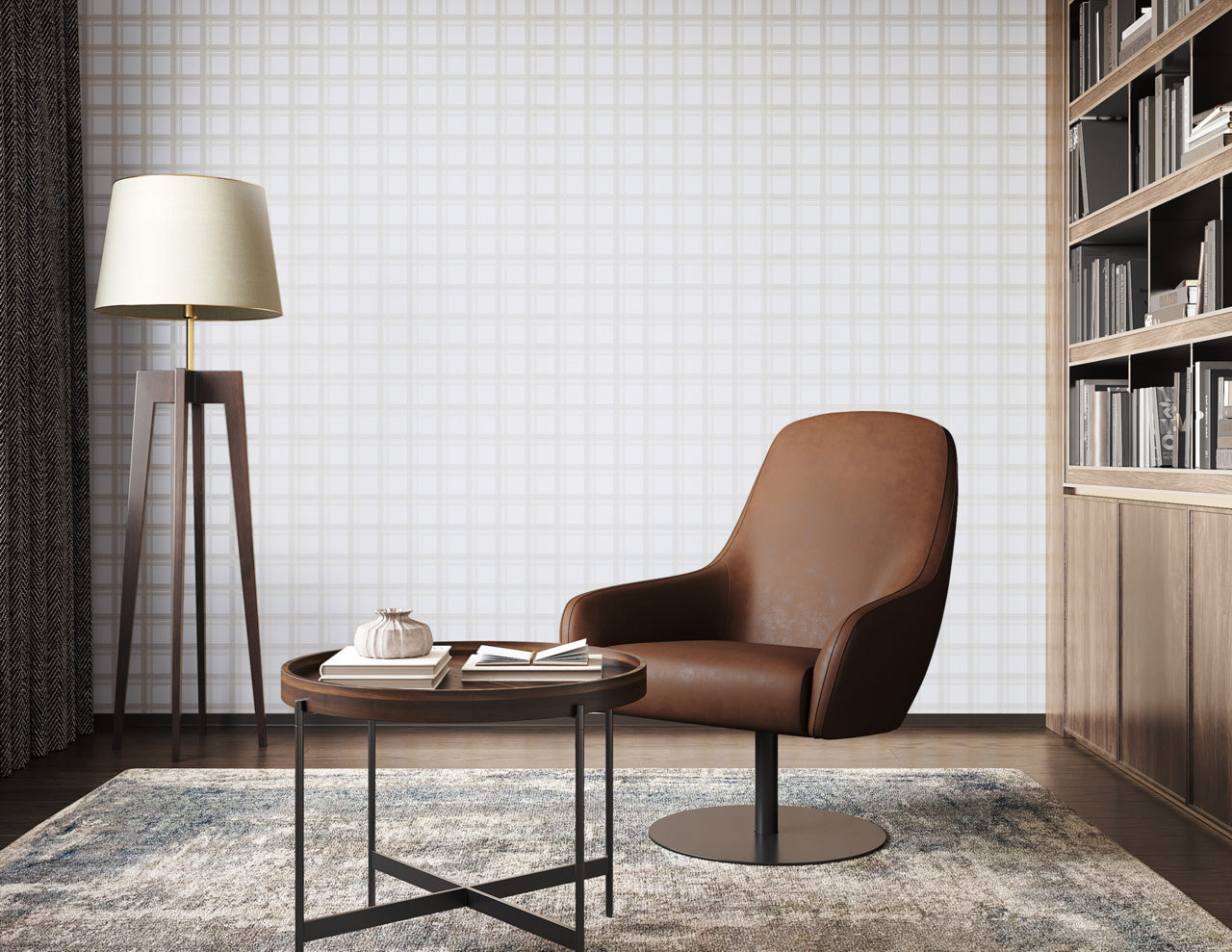PRAIRIE-PLAID-TAN-AND-WHITE-ON-CANVAS-LINEN-PHILLIP-JEFFRIES-10725 - Phillip Jeffries Wallpaper Wallcovering