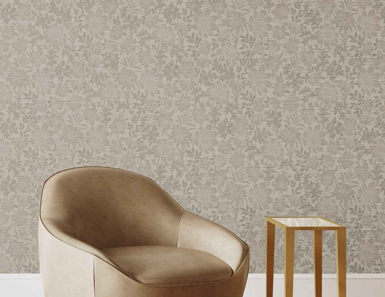Brittany Botanicals Smokey Taupe on Canvas Linen - Phillip Jeffries 25904 - Phillip Jeffries Wallpaper Wallpaper