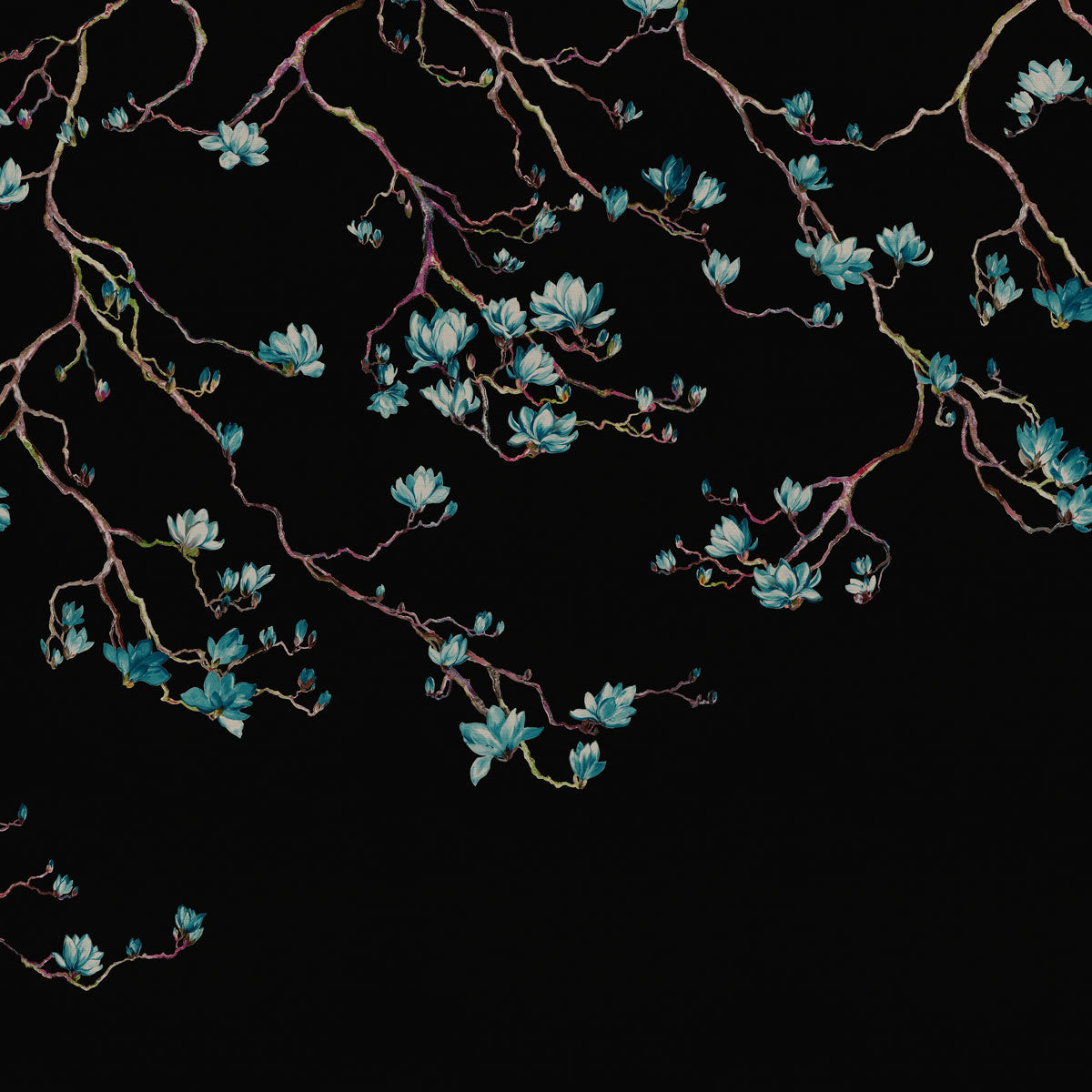BLOSSOM-MULTICOLOR-MIDNIGHT-ON-VINYL-GLAM-GRASS-PHILLIP-JEFFRIES-6406 - Phillip Jeffries Wallpaper Wallcovering