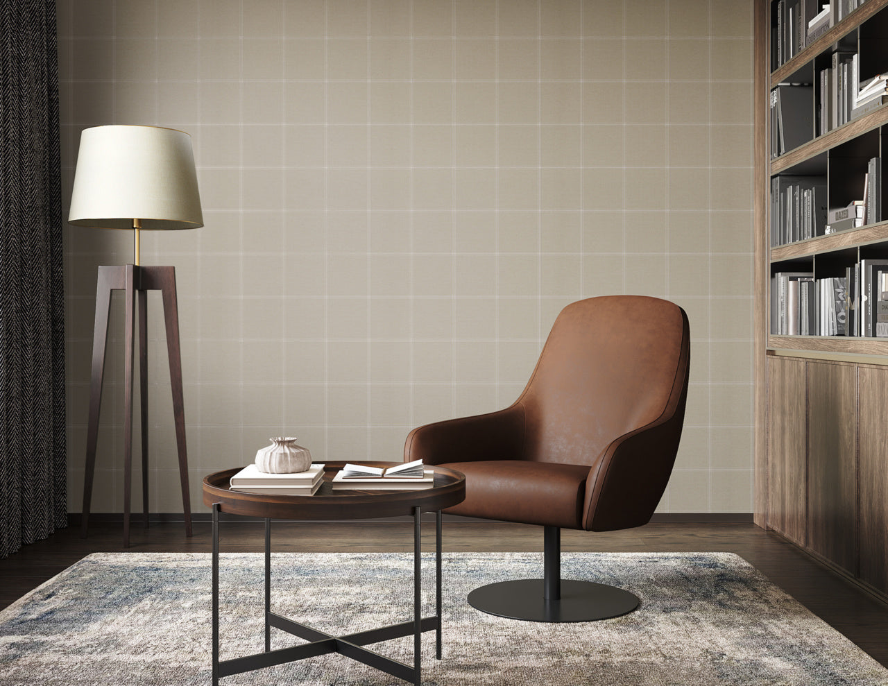 JACKSON-PLAID-WHITE-AND-TAUPE-ON-CANVAS-LINEN-PHILLIP-JEFFRIES-10705 - Phillip Jeffries Wallpaper Wallcovering