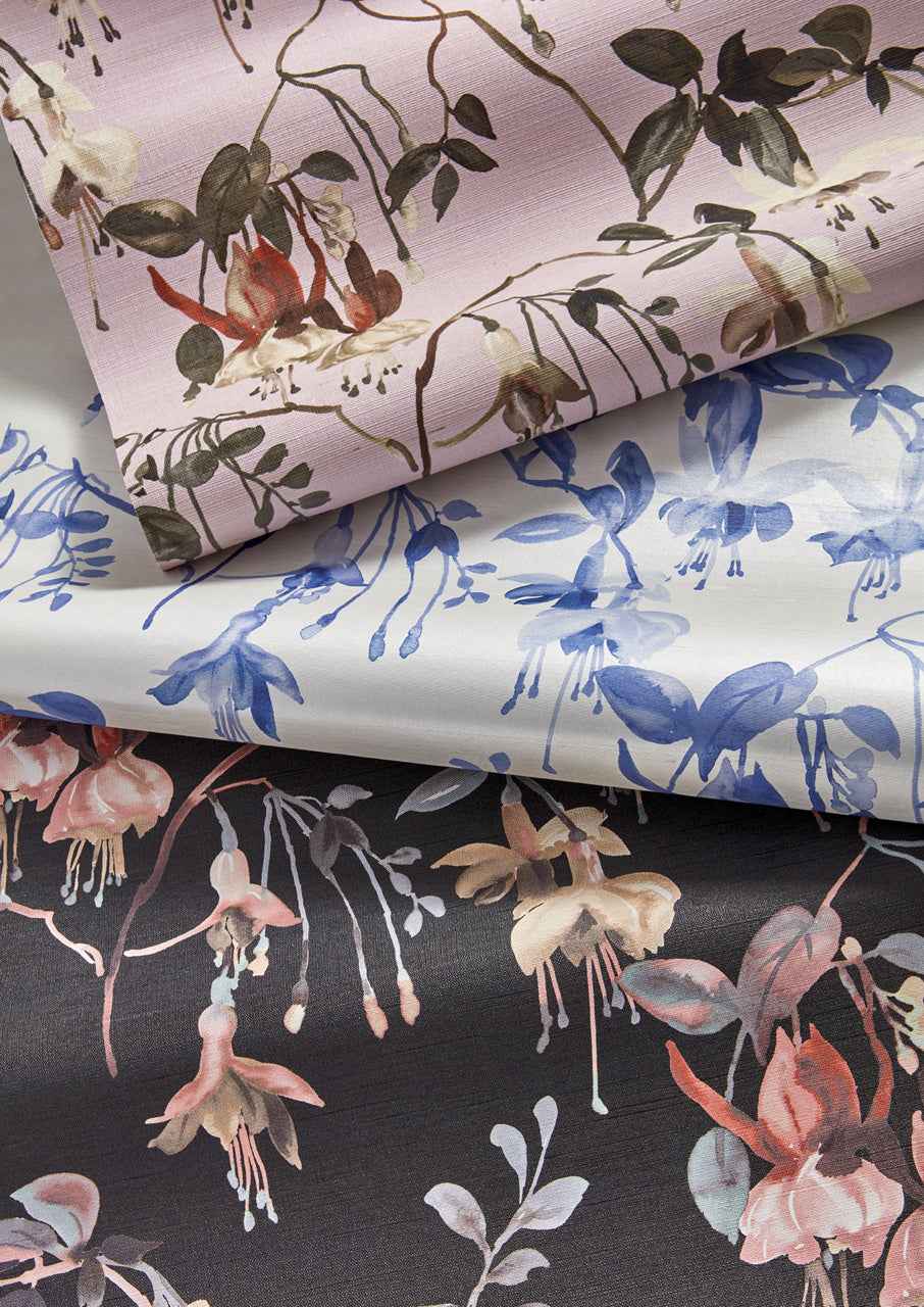 Blushing Blooms Blue Petals on Canvas Linen - Phillip Jeffries 9828 - Phillip Jeffries Wallpaper Wallpaper