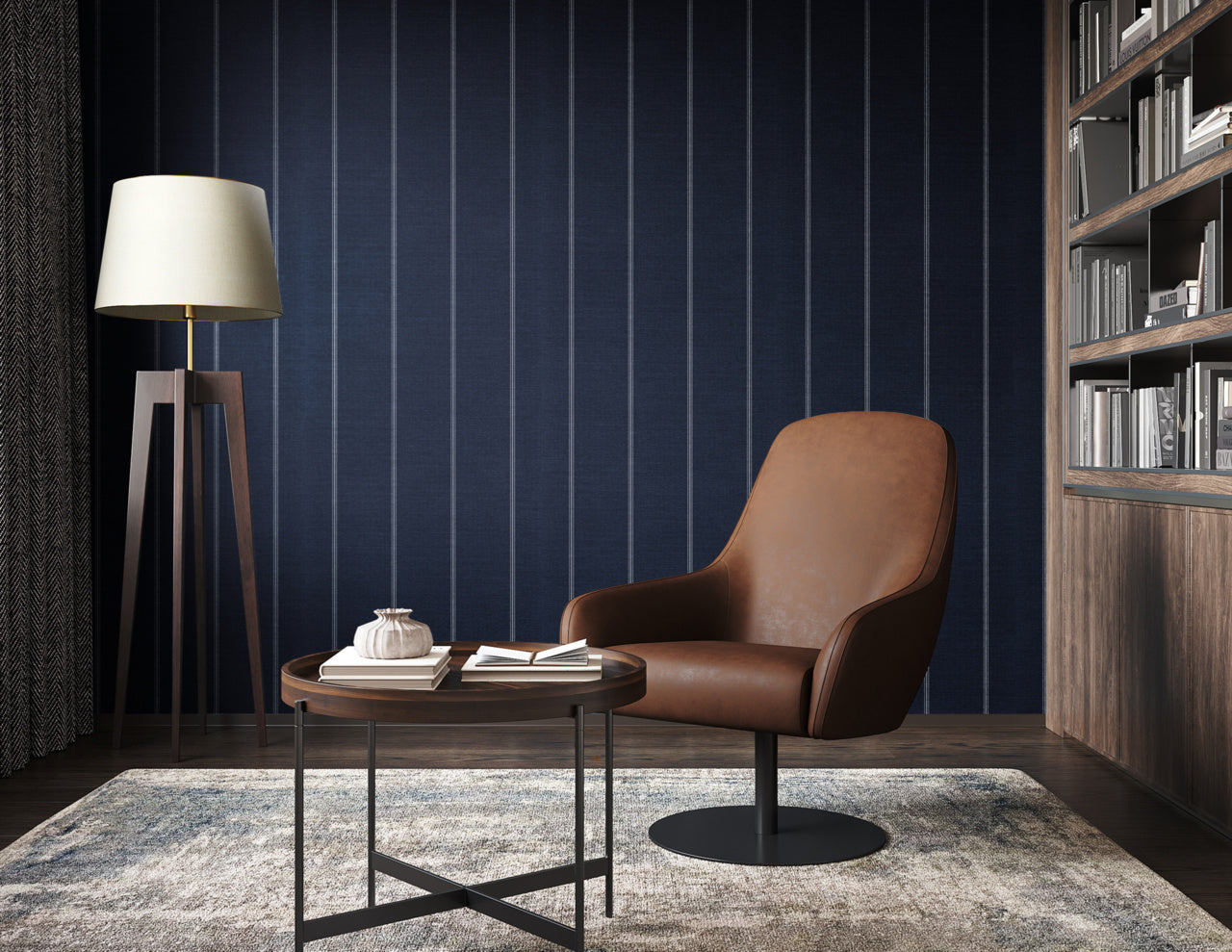JACKSON-STRIPE-WHITE-AND-NAVY-ON-CANVAS-LINEN-PHILLIP-JEFFRIES-10716 - Phillip Jeffries Wallpaper Wallcovering