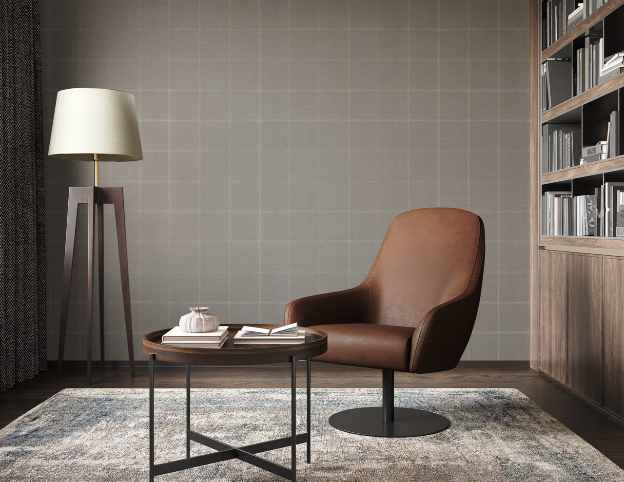 JACKSON-PLAID-WHITE-AND-GREIGE-ON-CANVAS-LINEN-PHILLIP-JEFFRIES-10711 - Phillip Jeffries Wallpaper Wallcovering