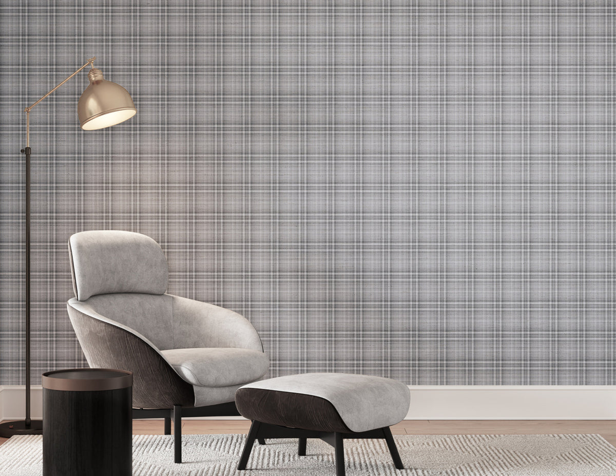 Caldwell Plaid Grey Grid on Canvas Linen - Phillip Jeffries 43201 - Phillip Jeffries Wallpaper Wallpaper