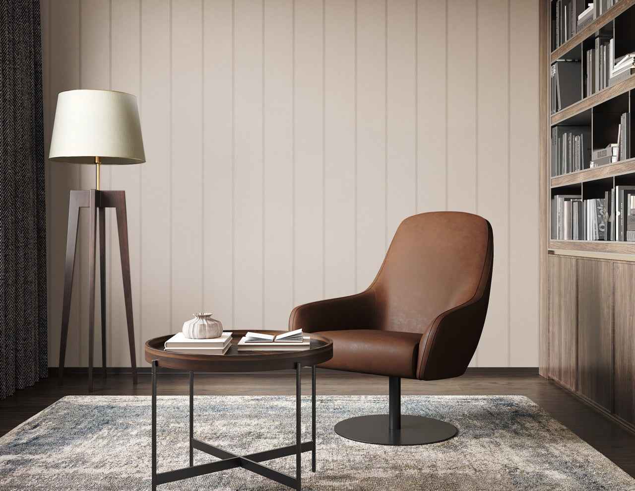 Jackson Stripe Grey and Cream on Suede Lounge - Phillip Jeffries 10715 - Phillip Jeffries Wallpaper Wallpaper