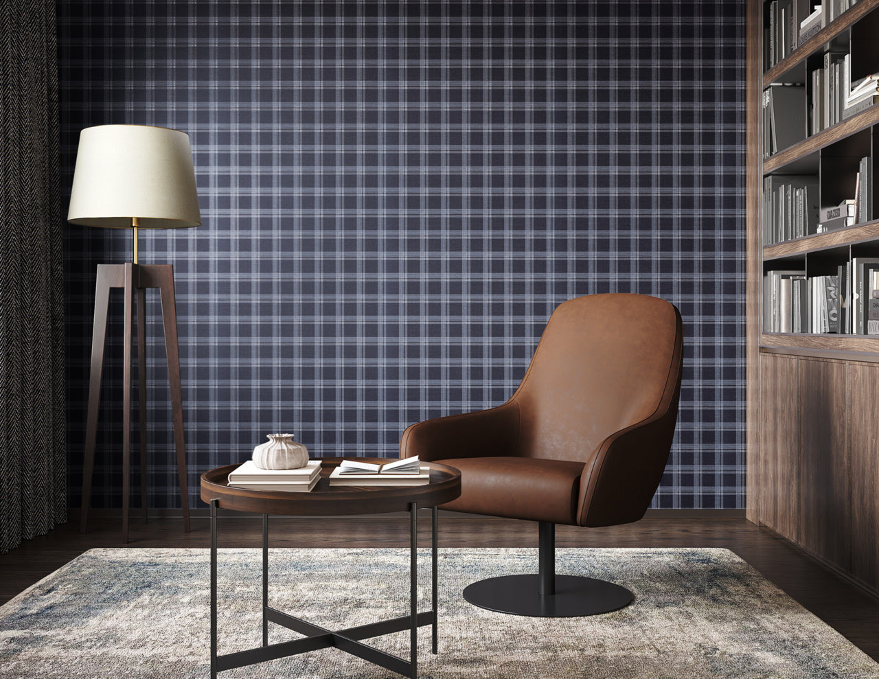 PRAIRIE-PLAID-WHITE-AND-NAVY-ON-CANVAS-LINEN-PHILLIP-JEFFRIES-10727 - Phillip Jeffries Wallpaper Wallcovering