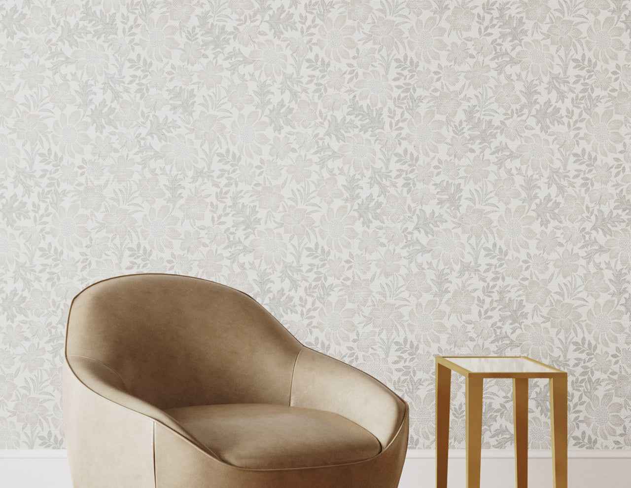 Brittany Botanicals Greige Garden on Manila Hemp - Phillip Jeffries 25906 - Phillip Jeffries Wallpaper Wallpaper