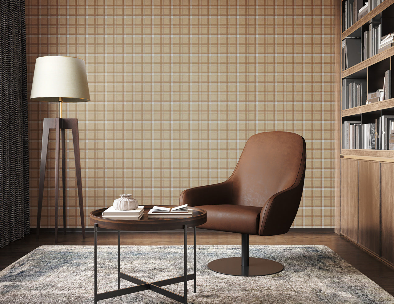 PRAIRIE-PLAID-WHITE-AND-CAMEL-ON-CANVAS-LINEN-PHILLIP-JEFFRIES-10729 - Phillip Jeffries Wallpaper Wallcovering