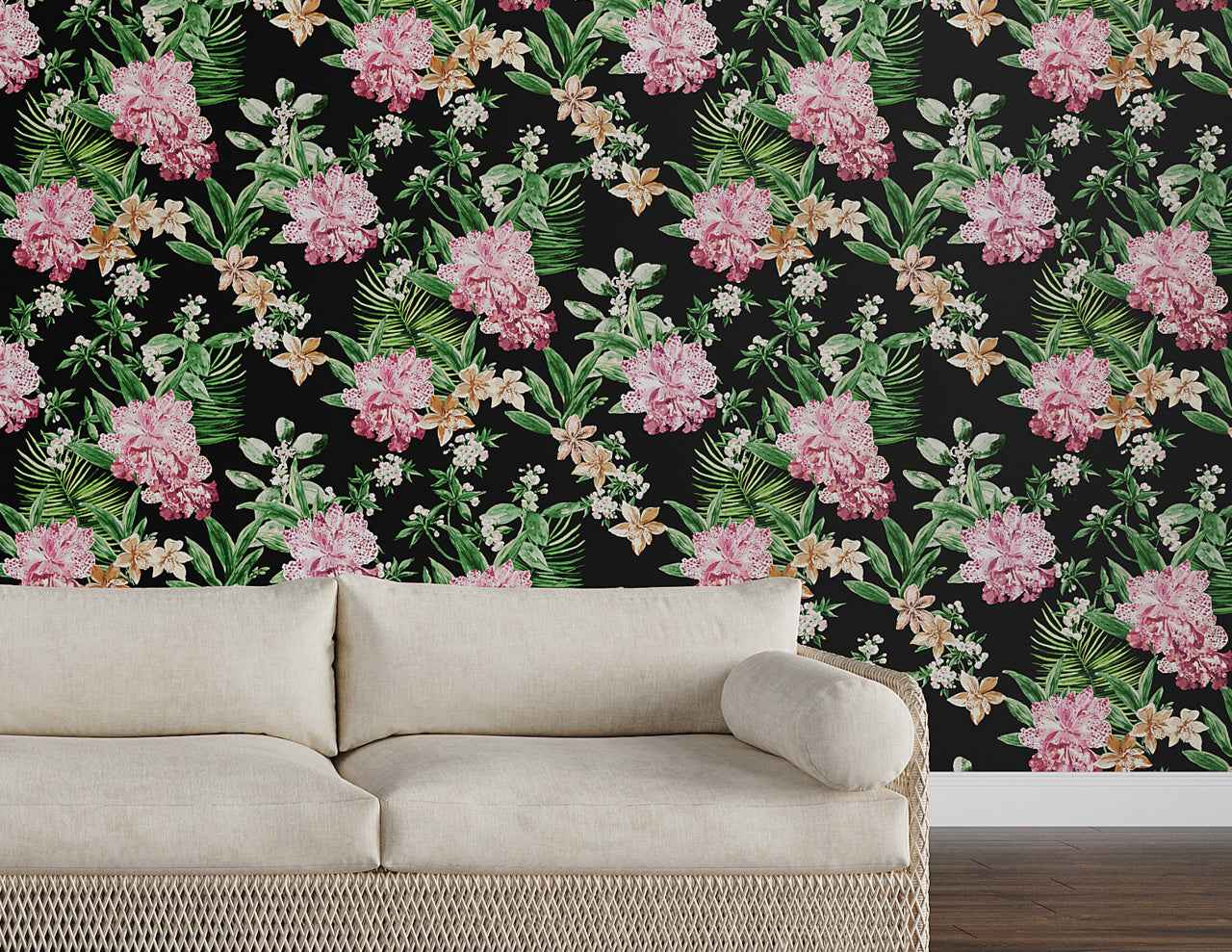 Aloha Orchids Tropical Spritz on Gesso Vinyl Canvas - Phillip Jeffries 10559 -Wallpaper - Phillip Jeffries Wallpaper Wallpaper