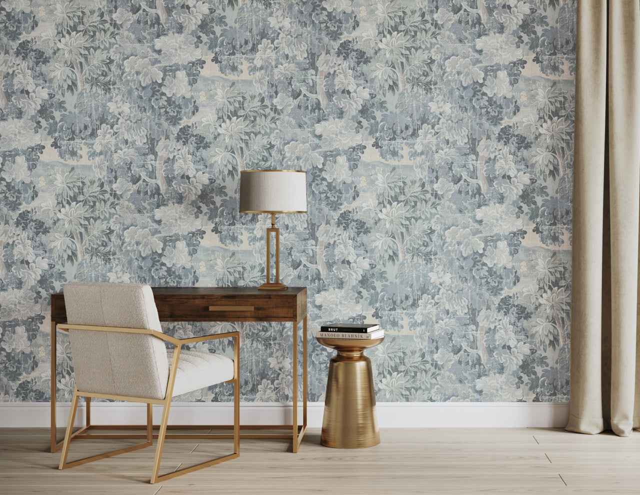 Midsummer Savile Blue on Manila Hemp - Phillip Jeffries 31503 - Phillip Jeffries Wallpaper Wallpaper