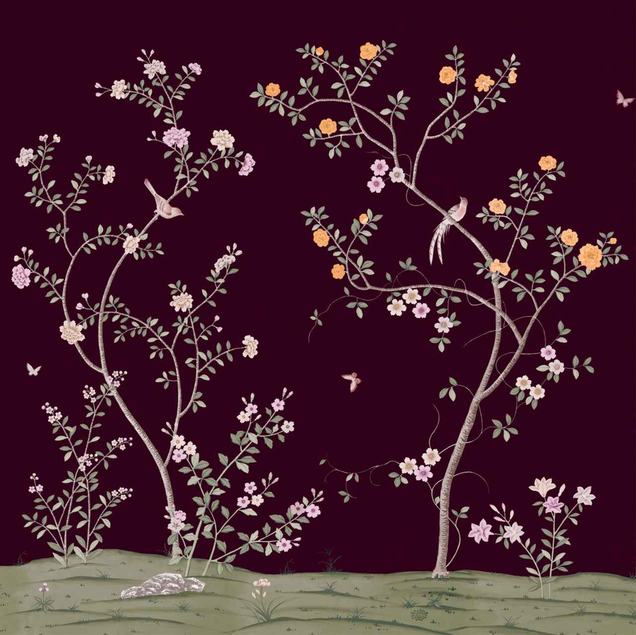 Promenade Burgundy Bloom - Phillip Jeffries 34208 - Phillip Jeffries Wallpaper Wallcovering